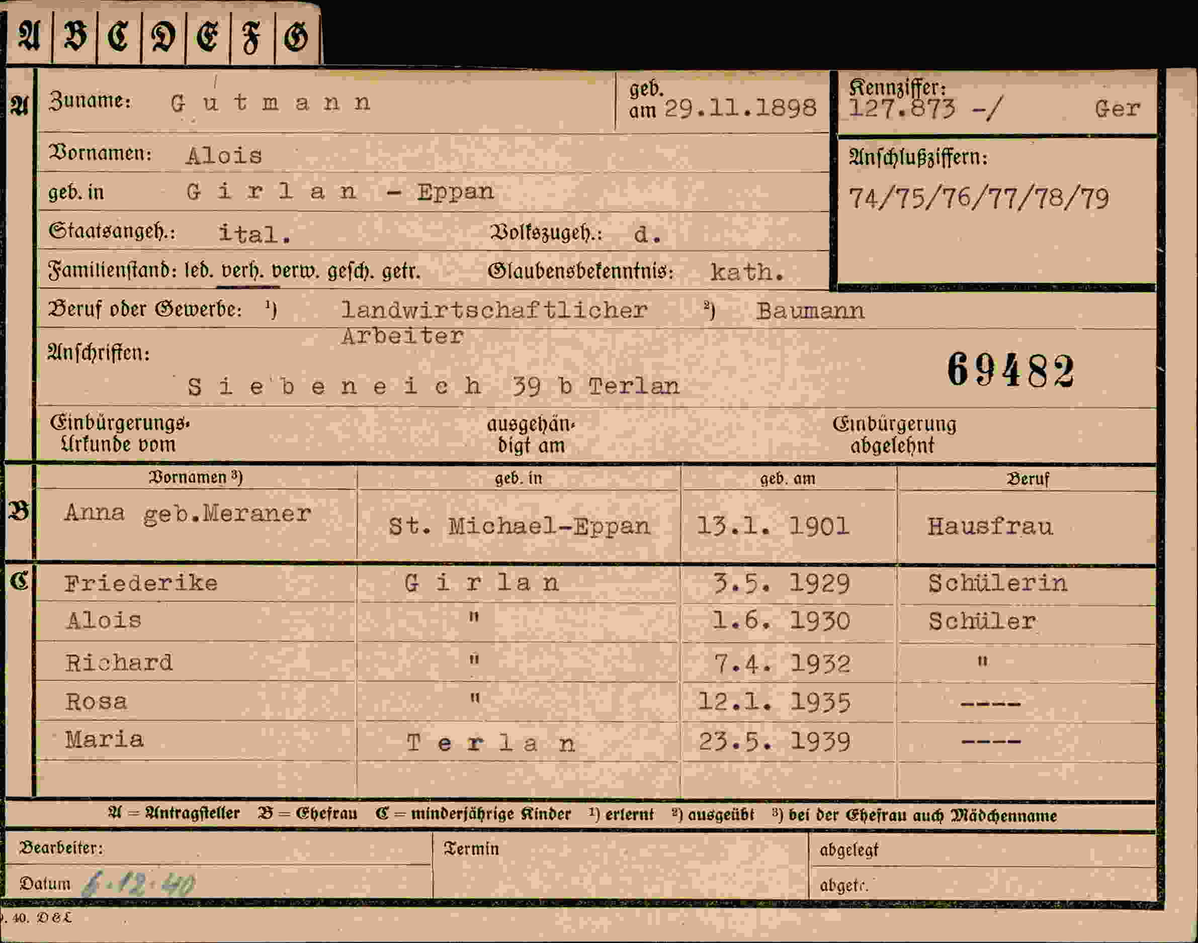 Dokument für Alois Gutmann