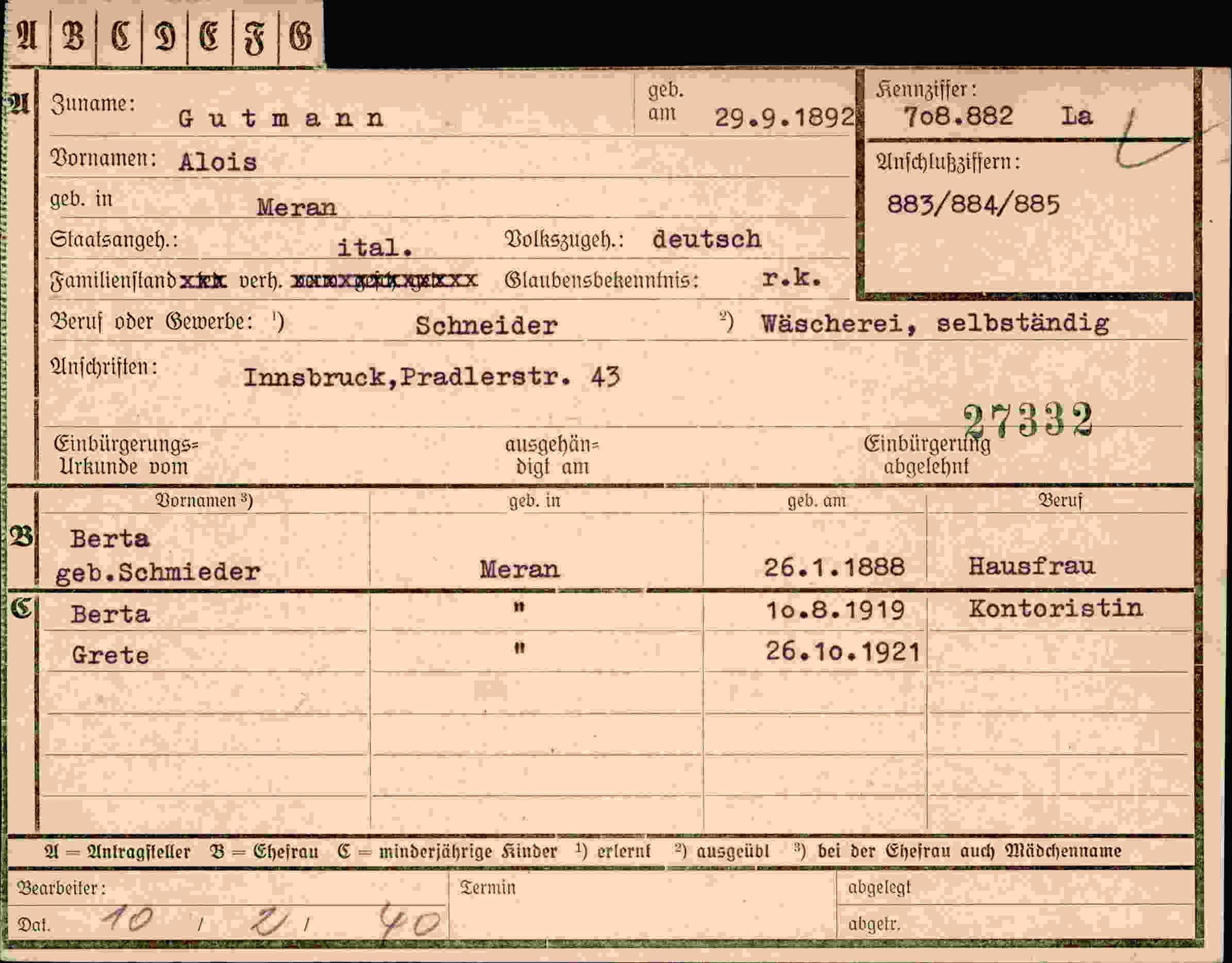 Dokument für Alois Gutmann