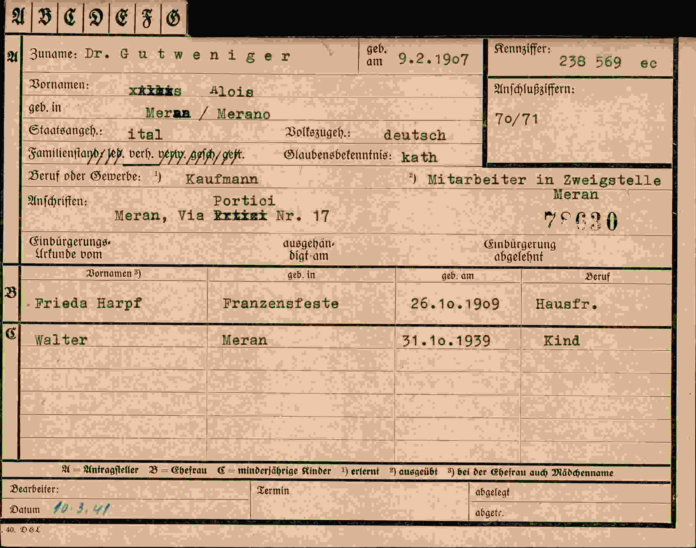 Dokument für Alois Gutweniger