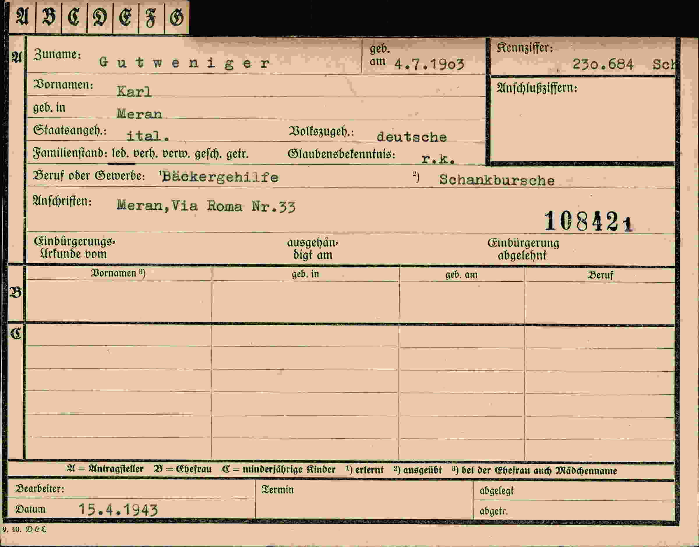 Dokument für Karl Gutweniger