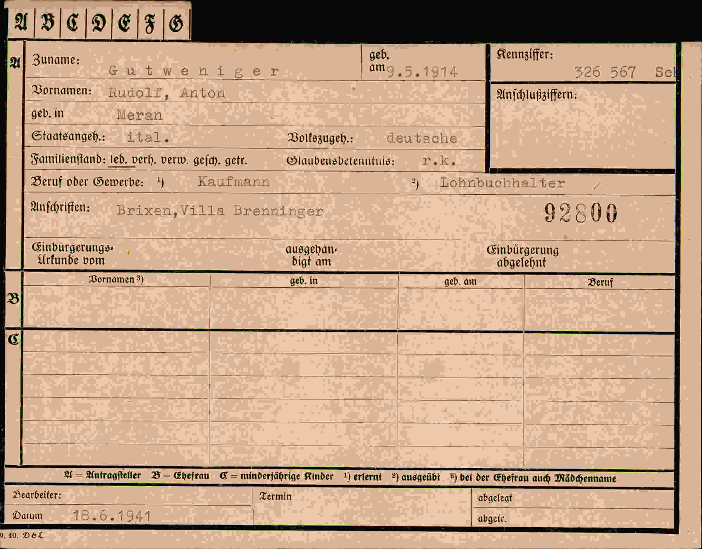 Dokument für Rudolf Anton Gutweniger