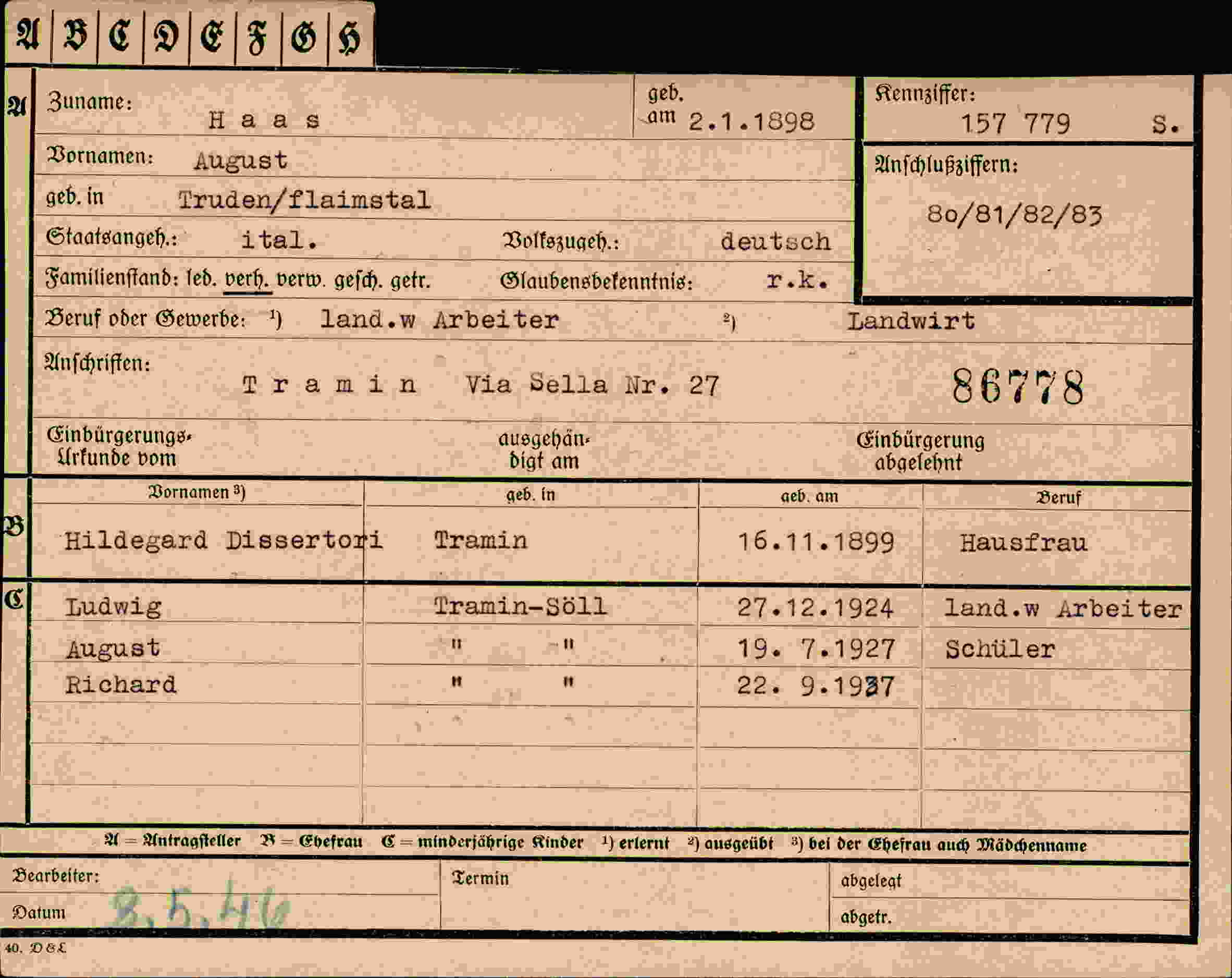 Dokument für August Haas