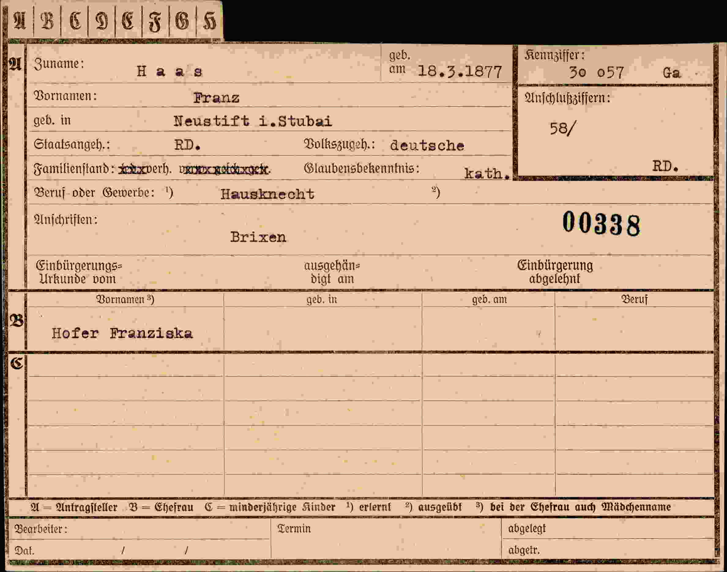 Dokument für Franz Haas