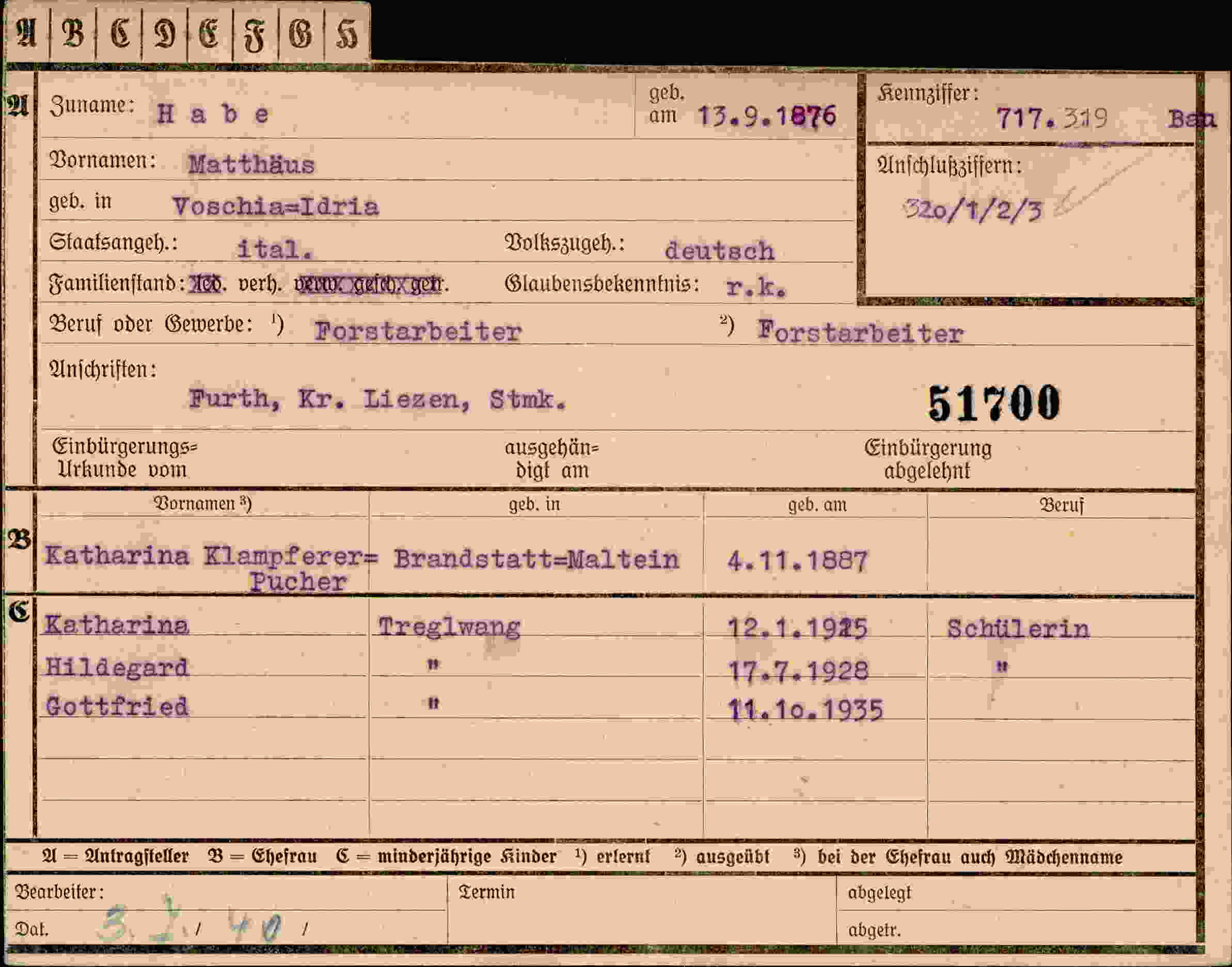 Dokument für Matthäus Habe