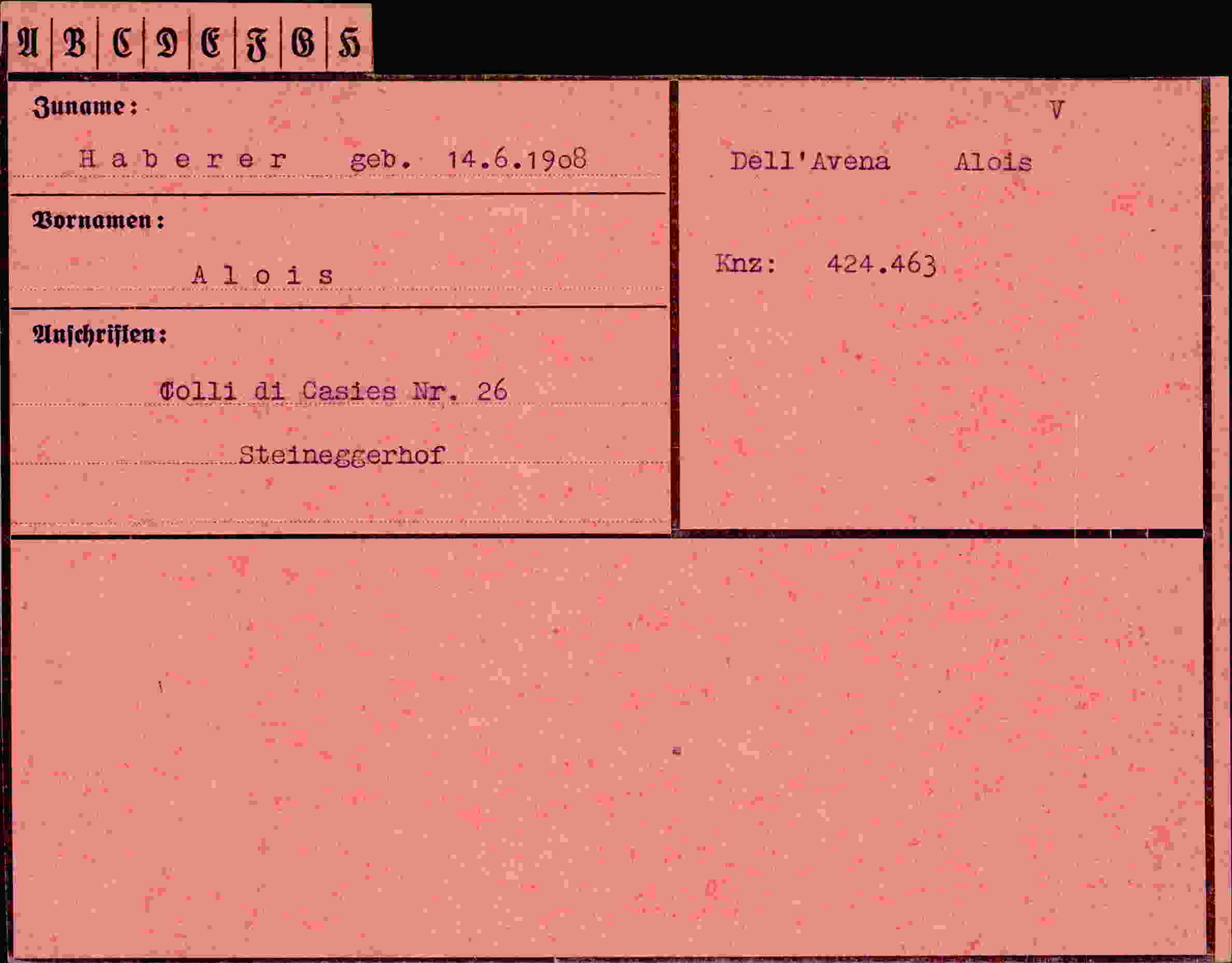 Dokument für Alois Haberer