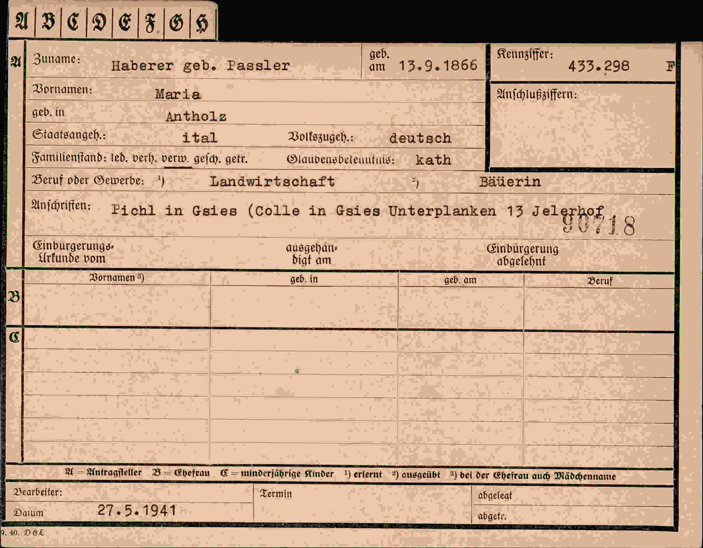 Dokument für Maria Haberer