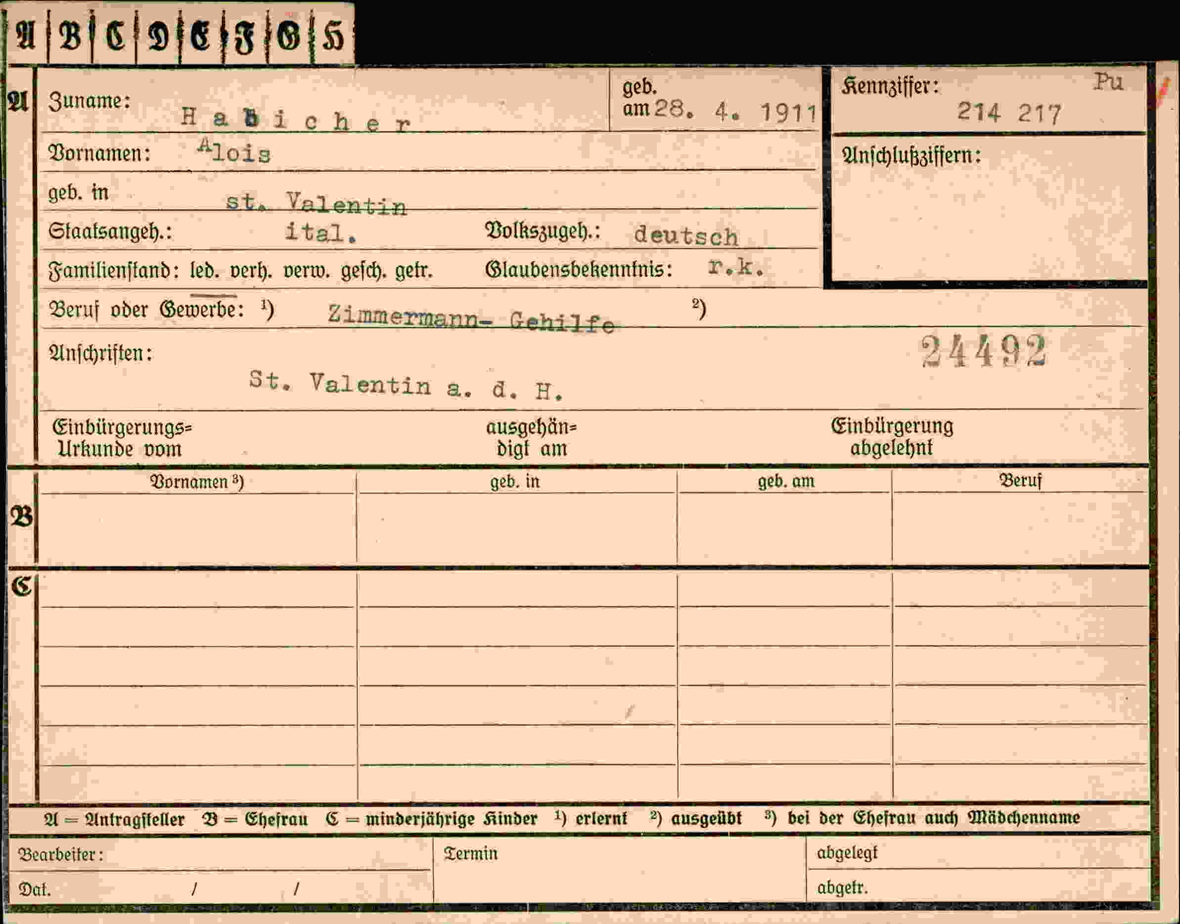 Dokument für Alois Habicher