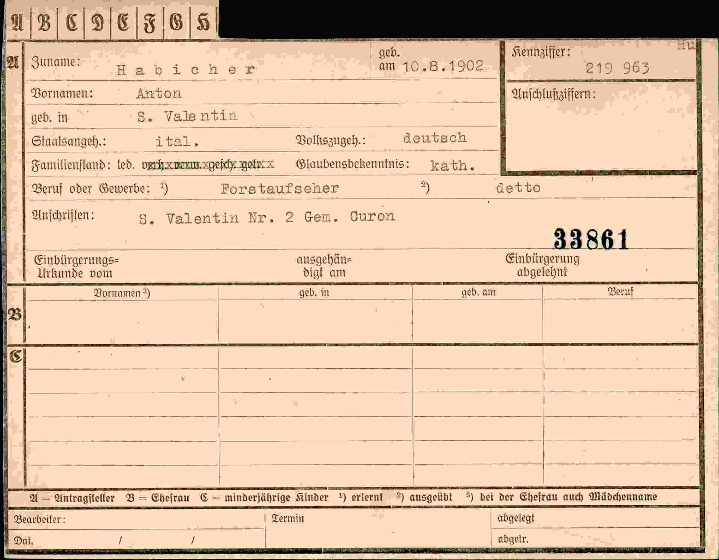 Dokument für Anton Habicher
