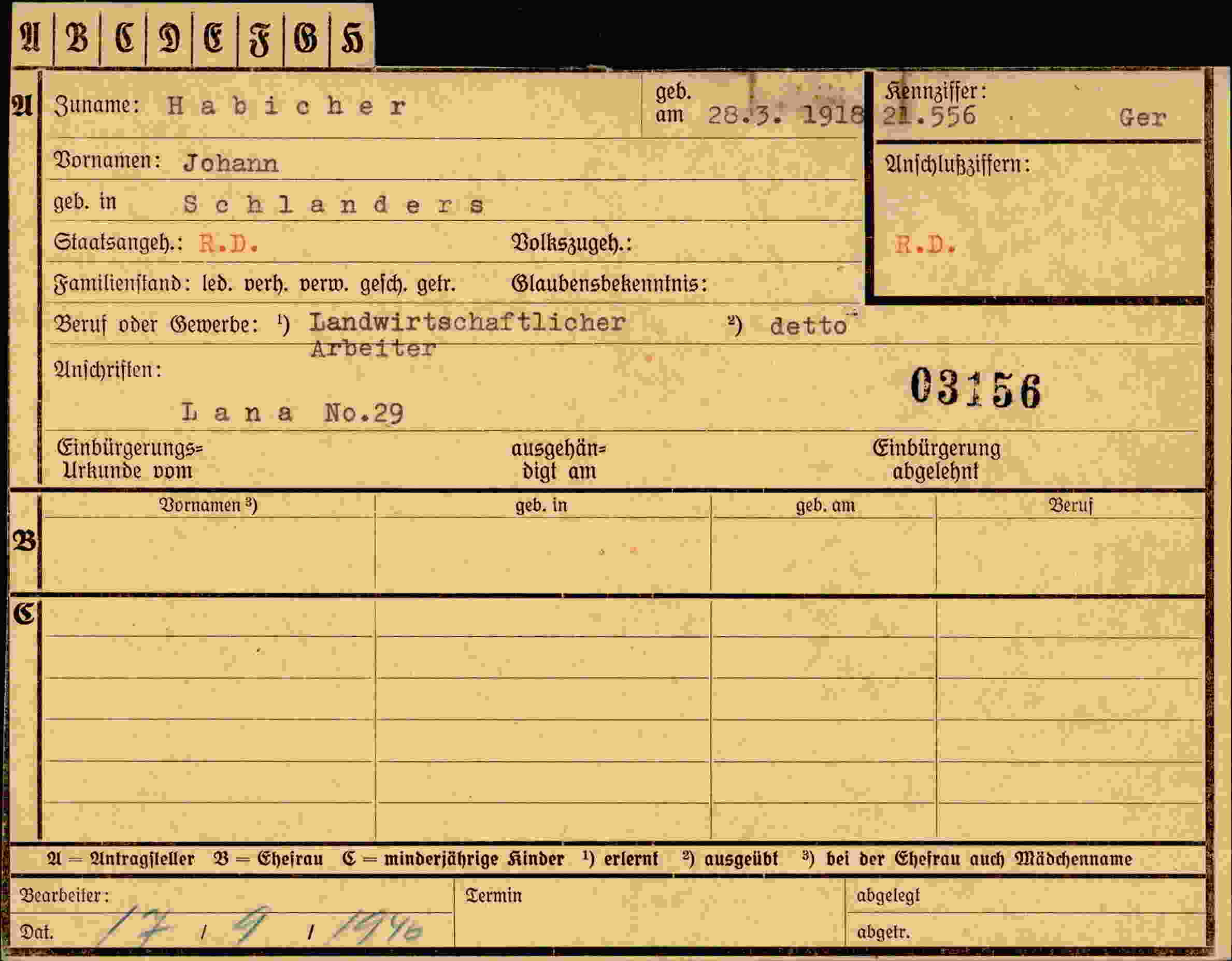 Dokument für Johann Habicher