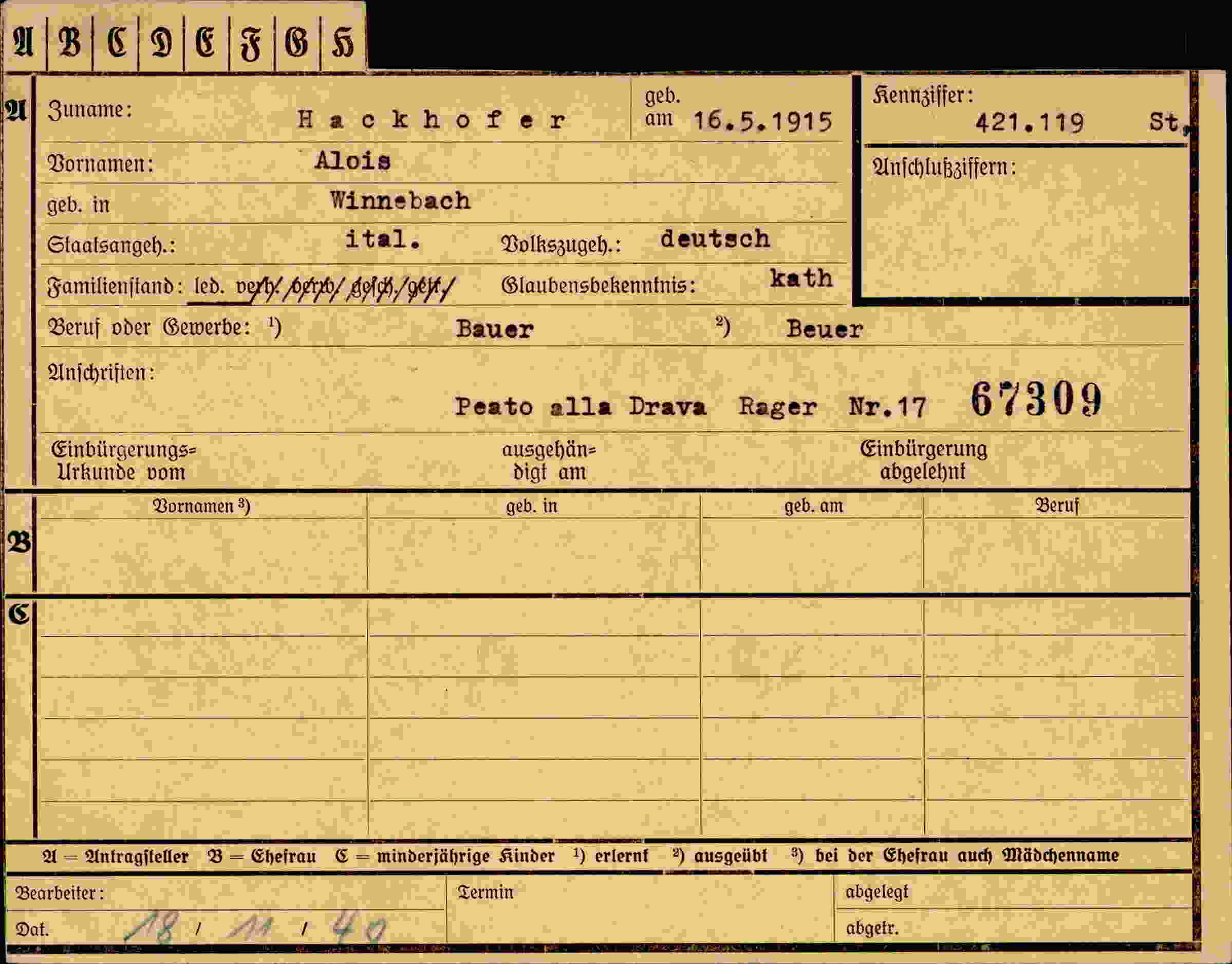Dokument für Alois Hackhofer