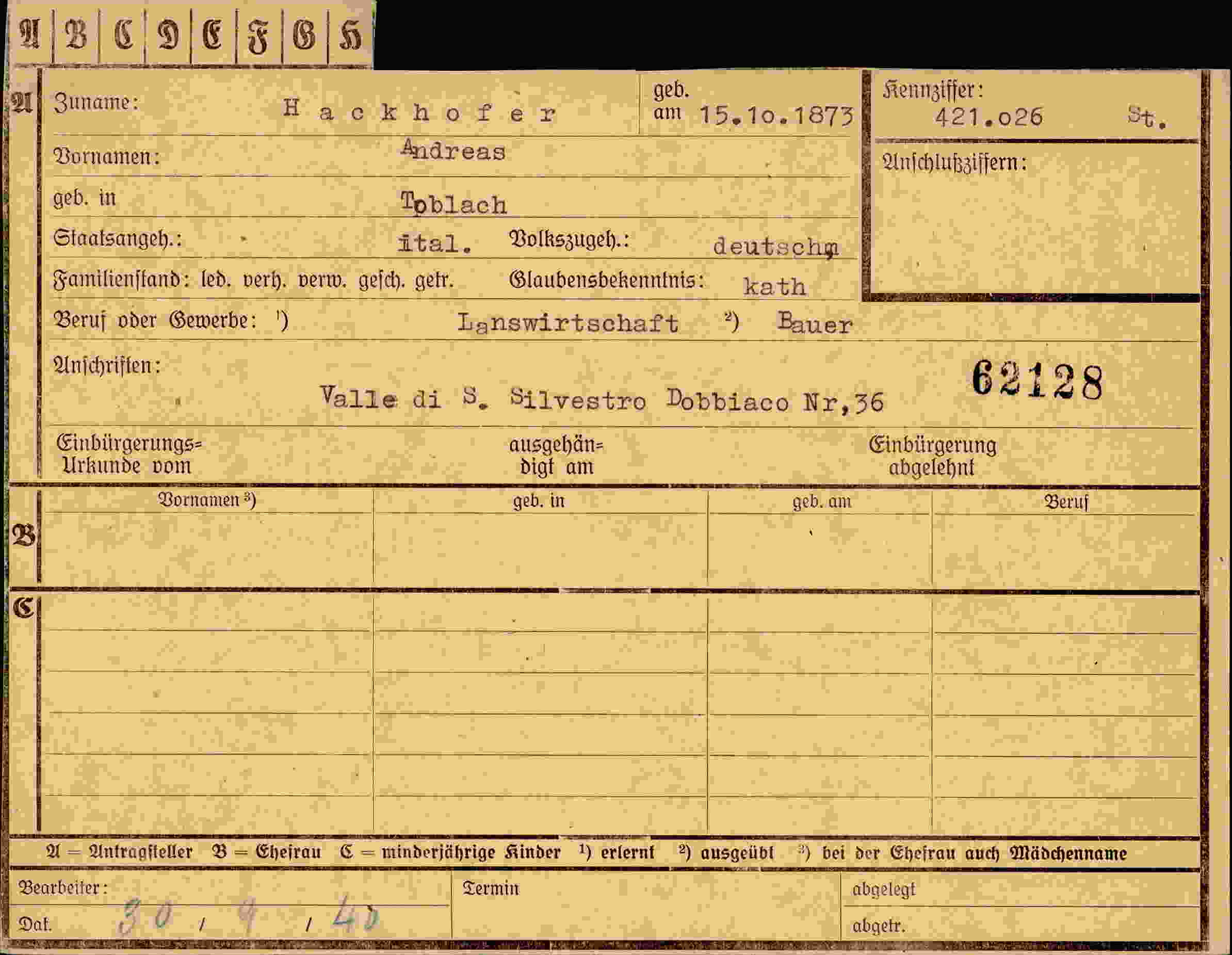 Dokument für Andreas Hackhofer
