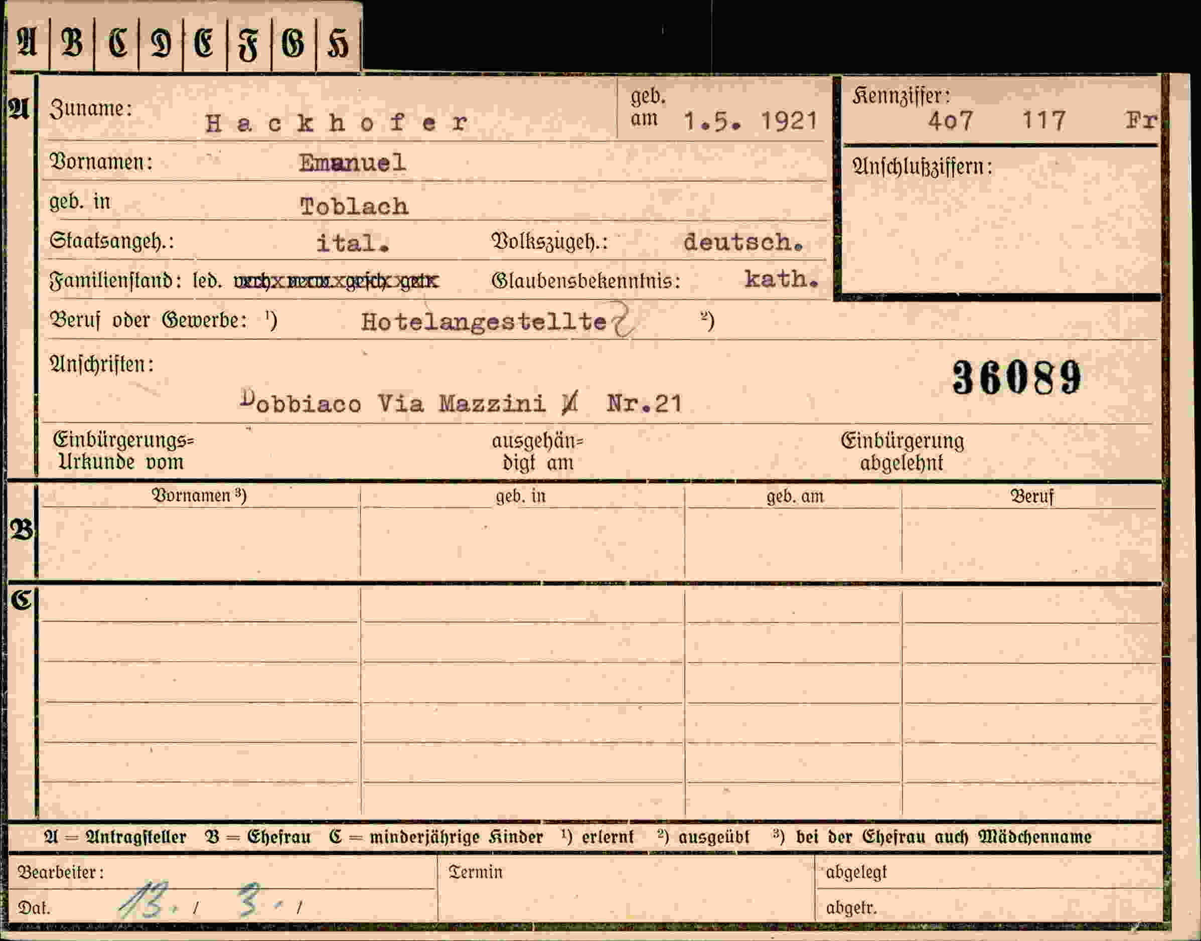Dokument für Emanuel Hackhofer