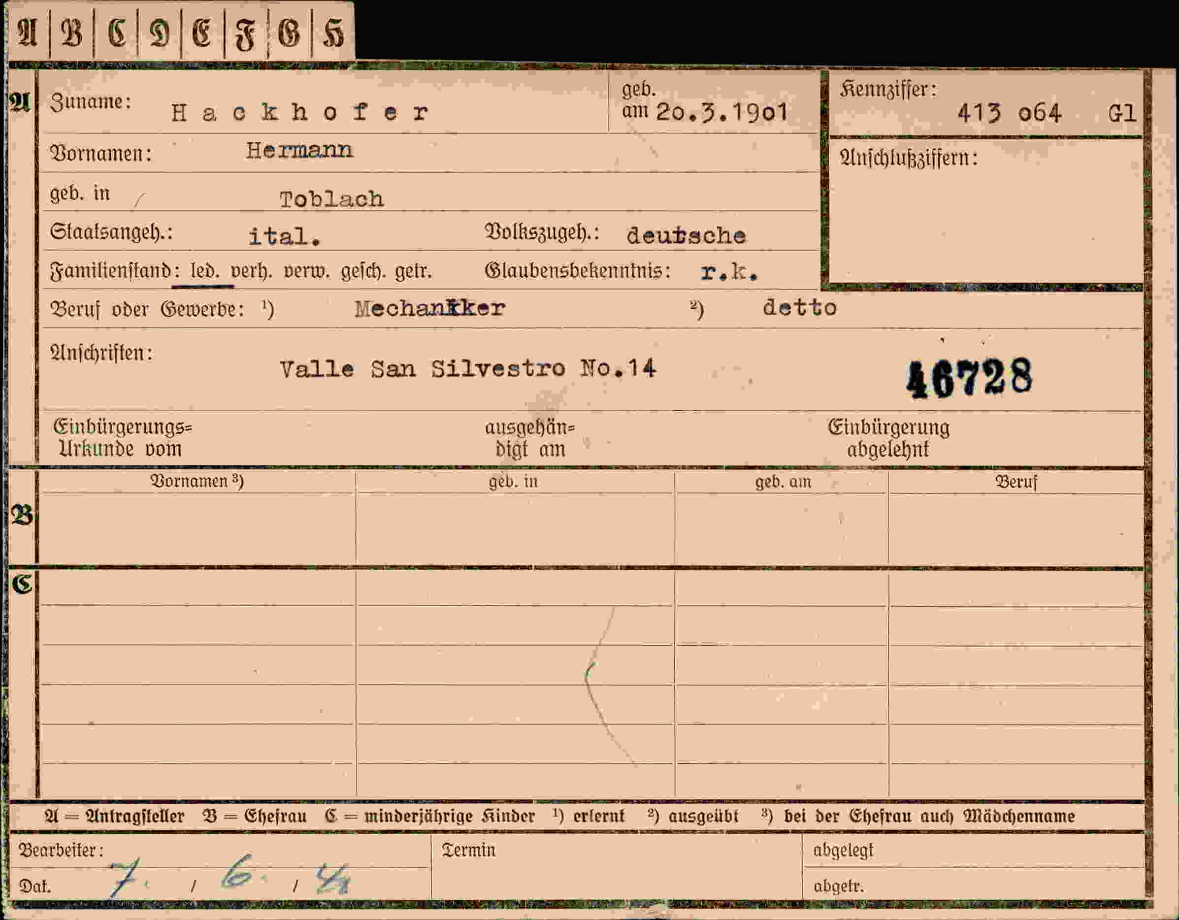 Dokument für Hermann Hackhofer