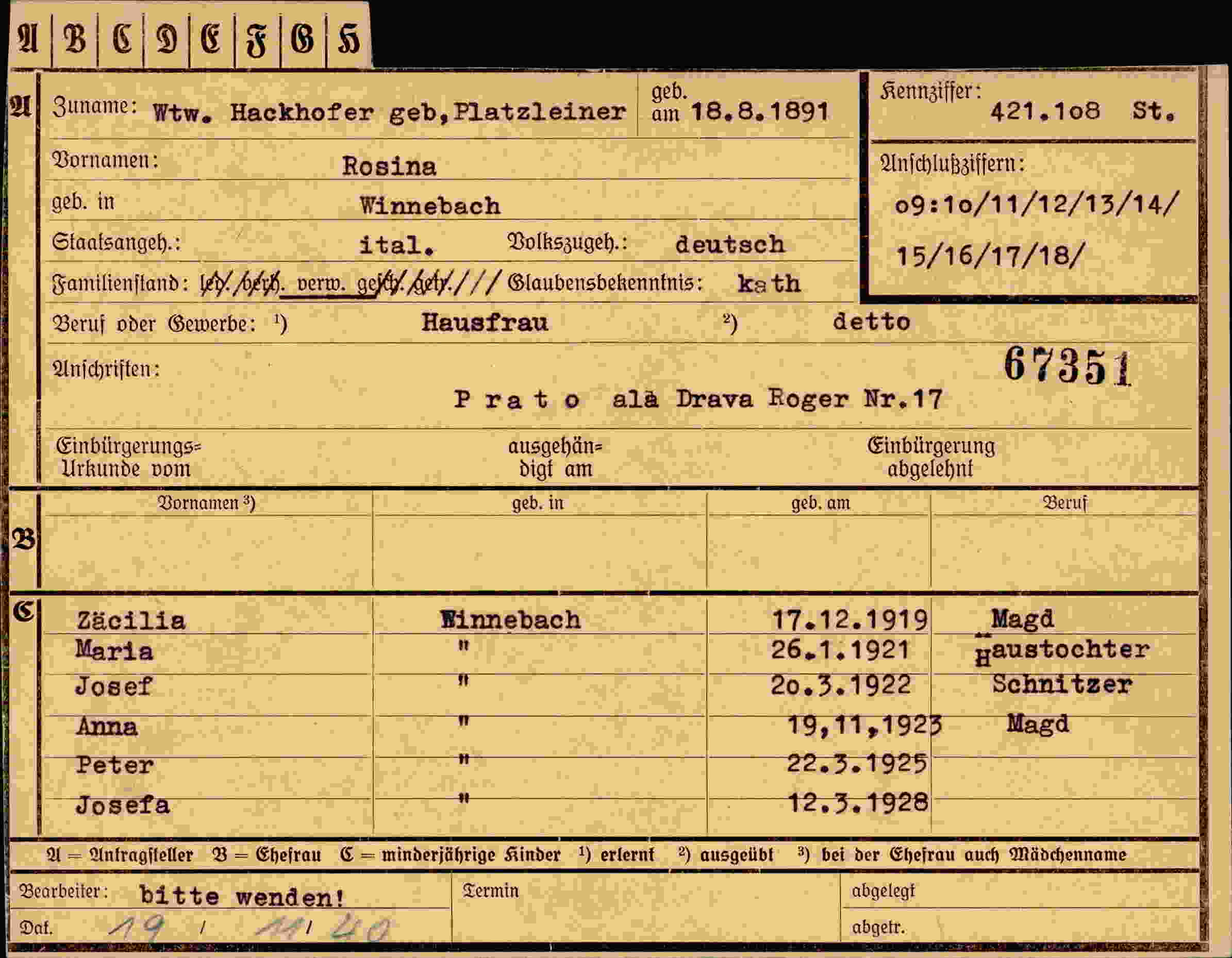 Dokument für Rosina Hackhofer