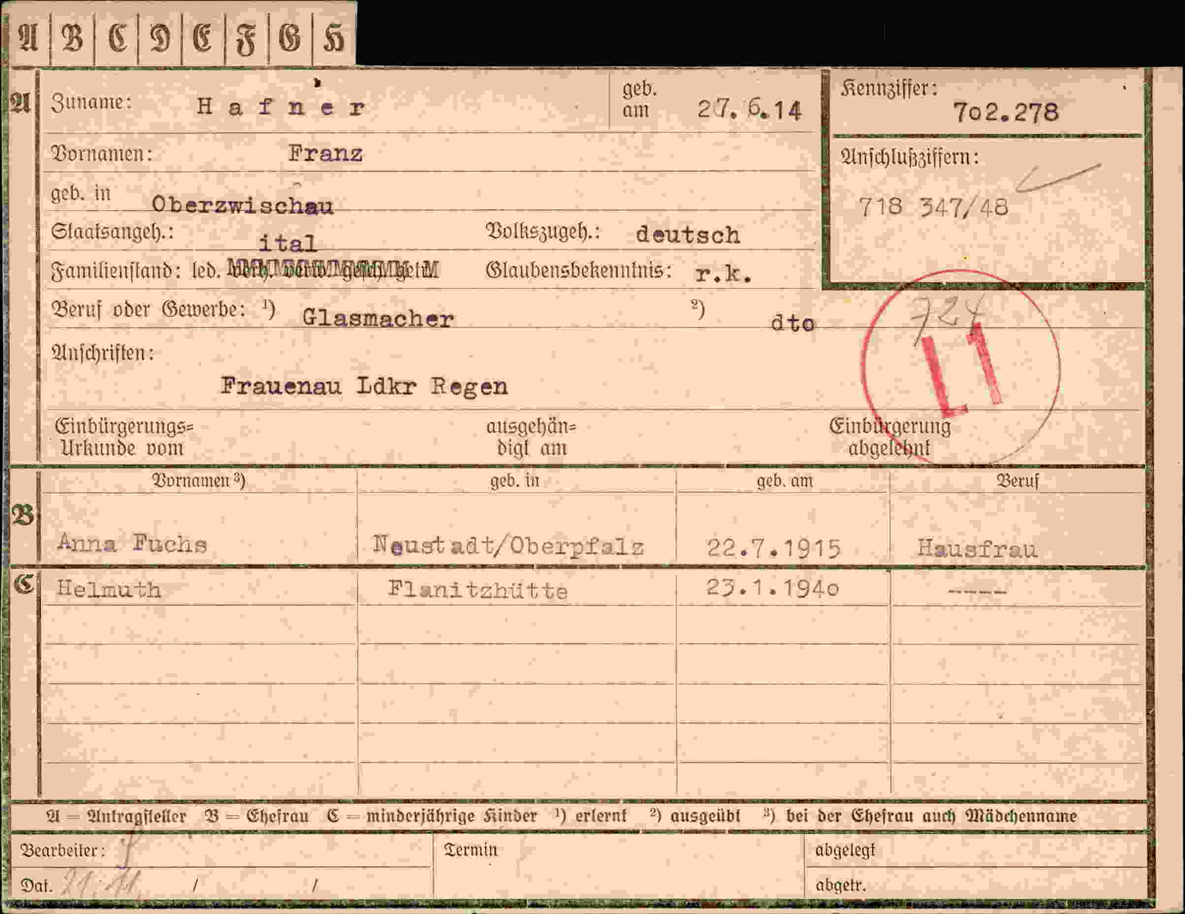 Dokument für Franz Hafner