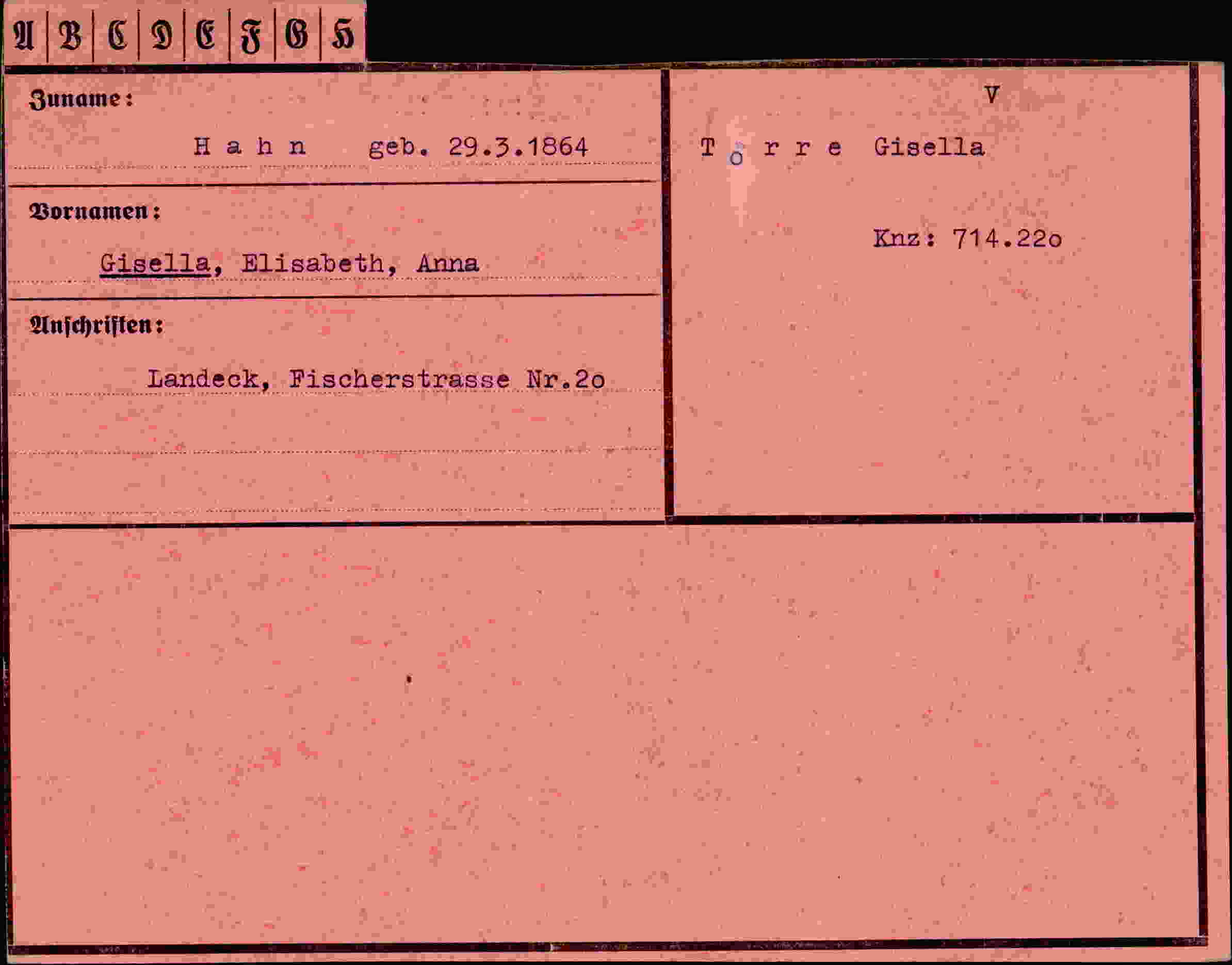 Dokument für Gisella Elisabeth Anna Hahn