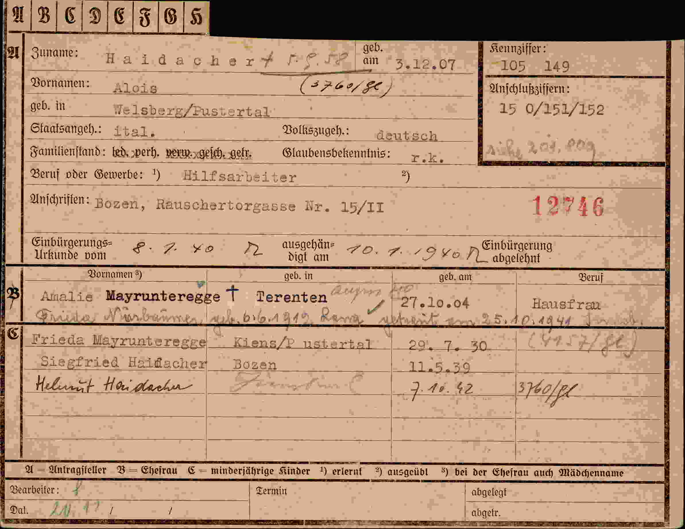 Dokument für Alois Haidacher