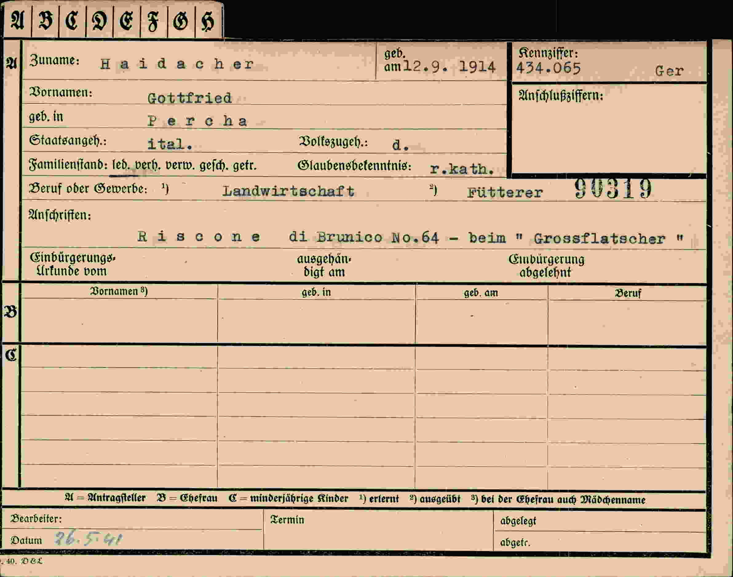 Dokument für Gottfried Haidacher