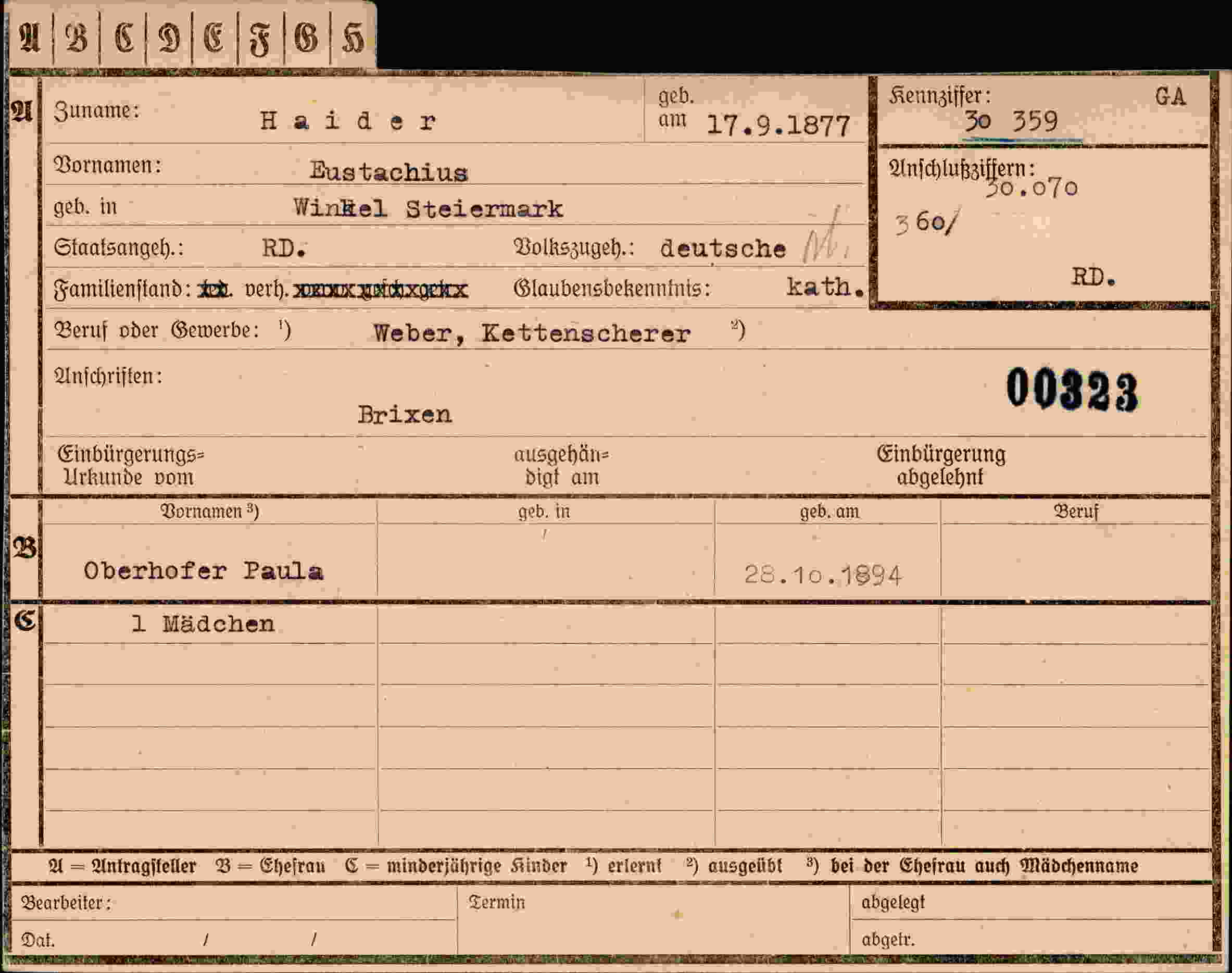 Vorderseite des Dokuments