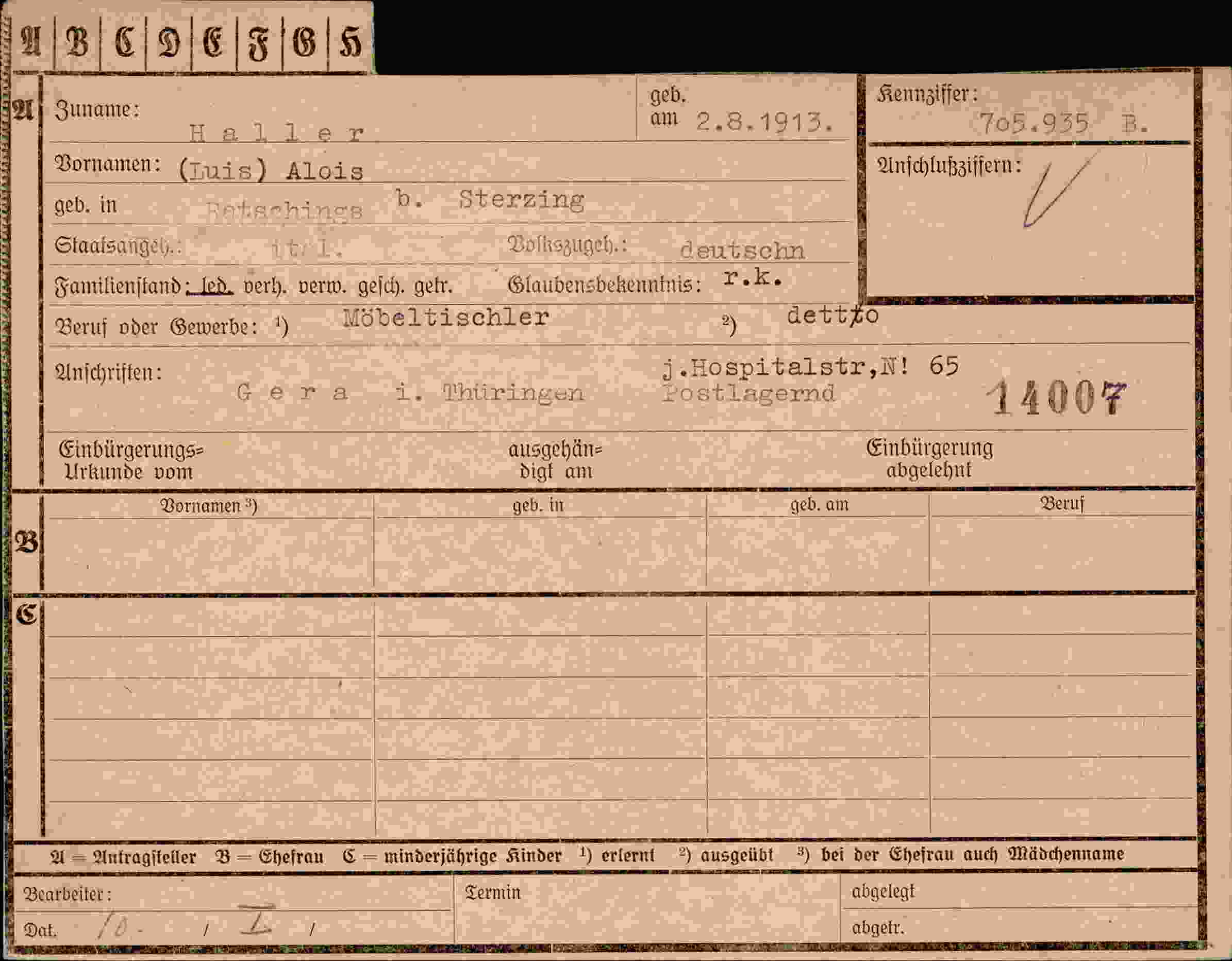 Dokument für Alois Haller