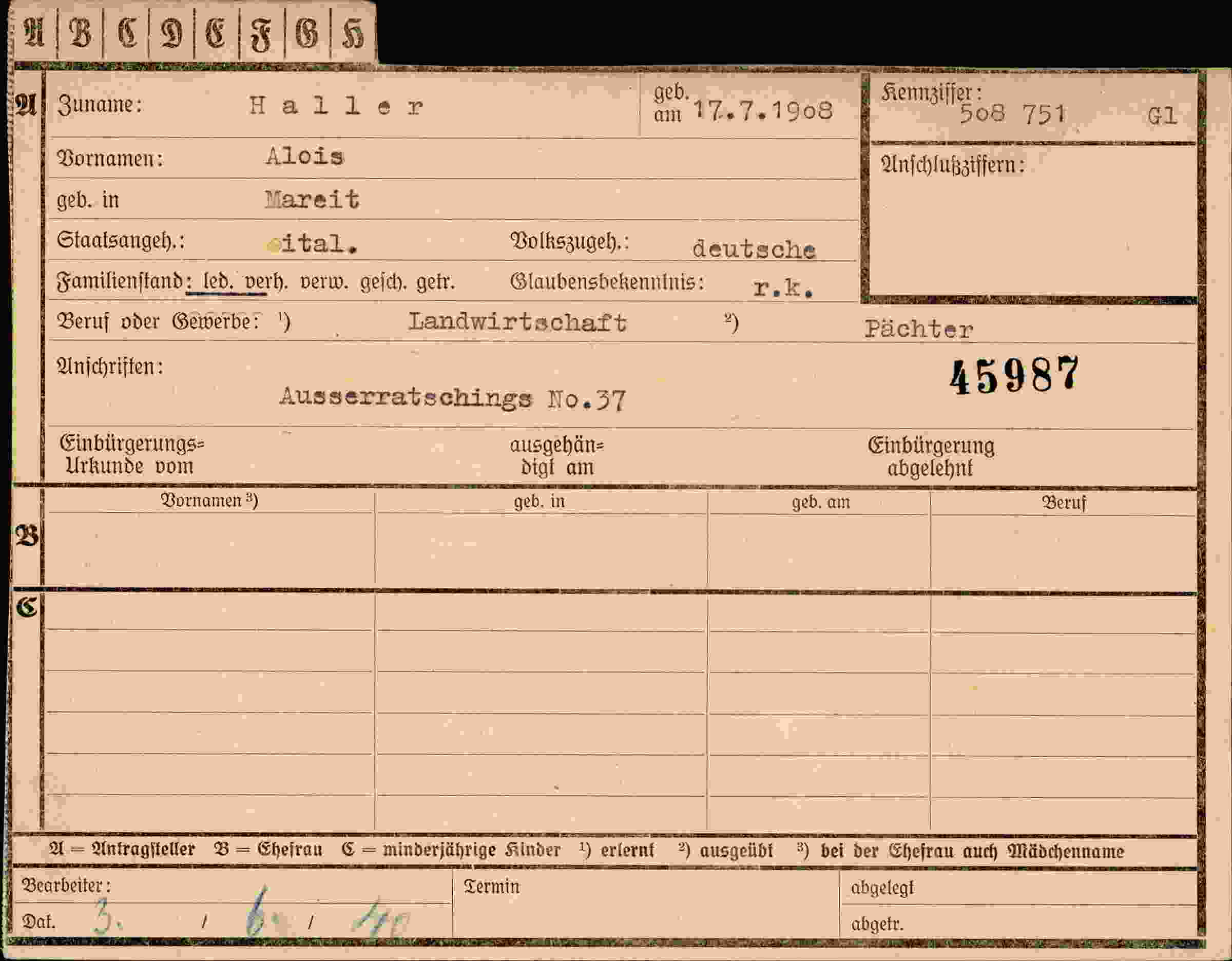 Dokument für Alois Haller