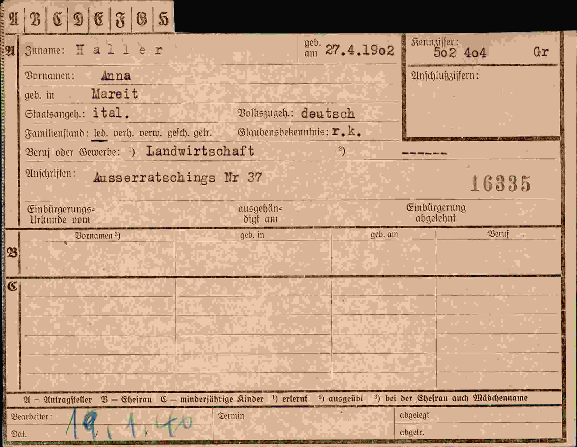 Vorderseite des Dokuments