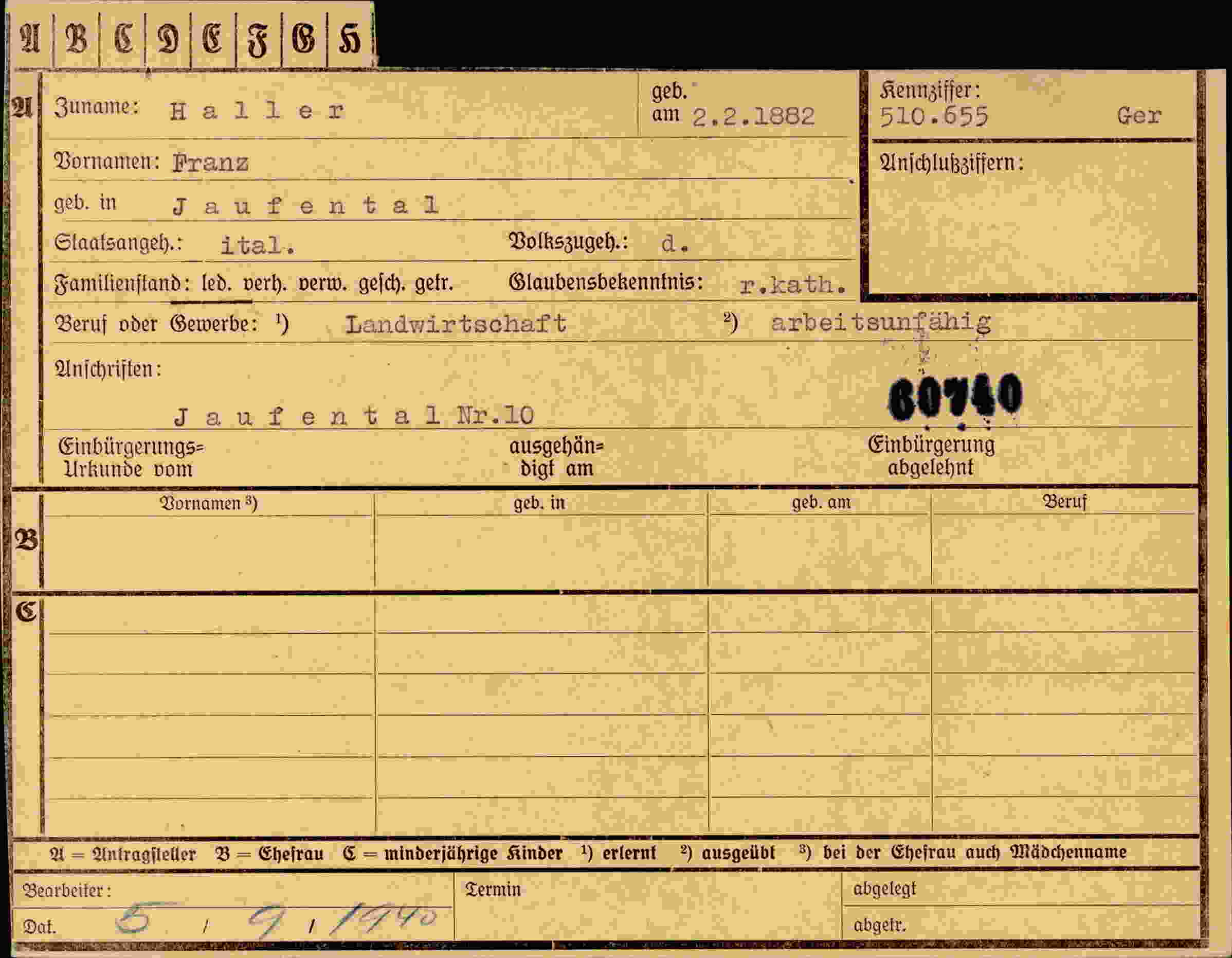 Dokument für Franz Haller
