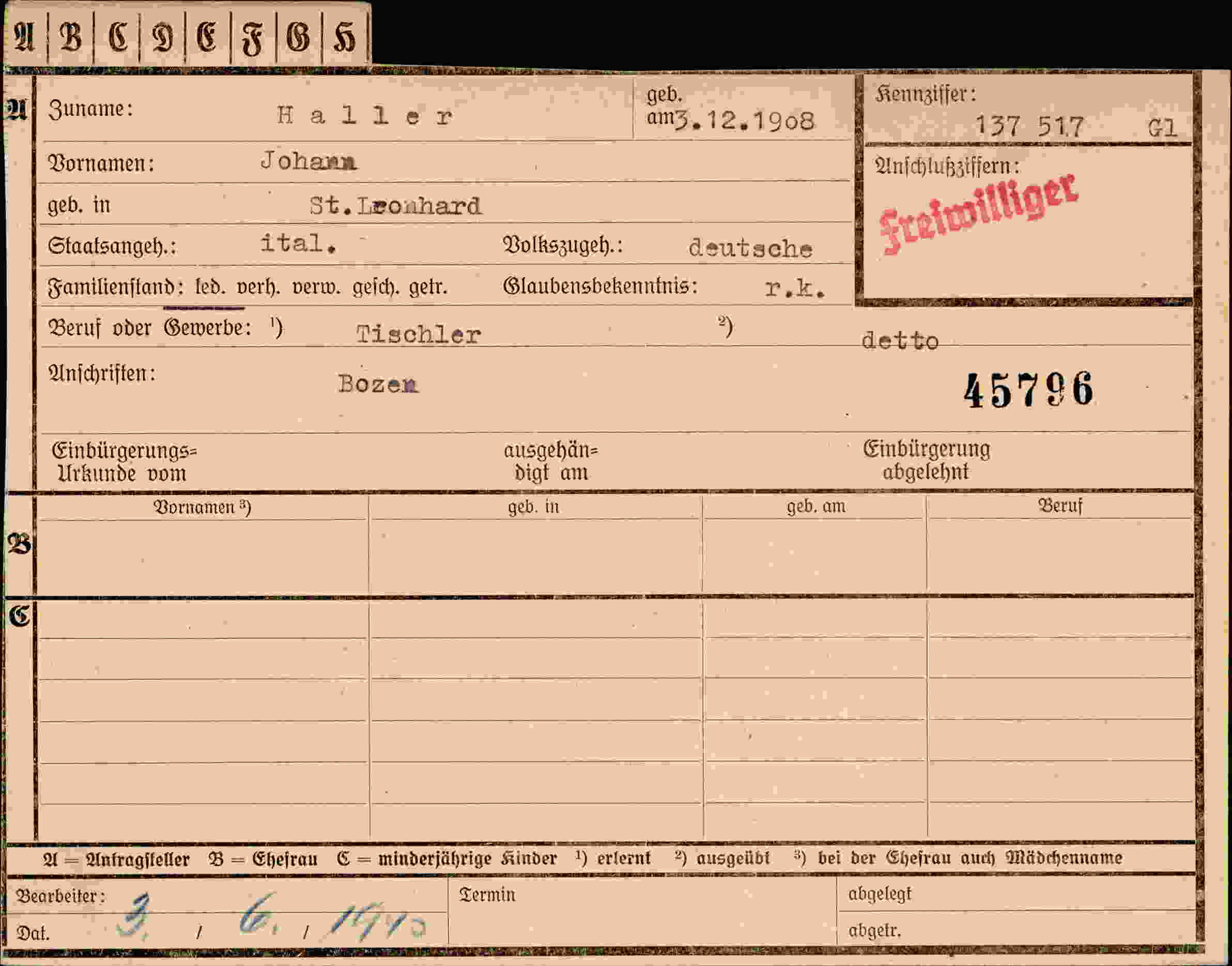 Vorderseite des Dokuments
