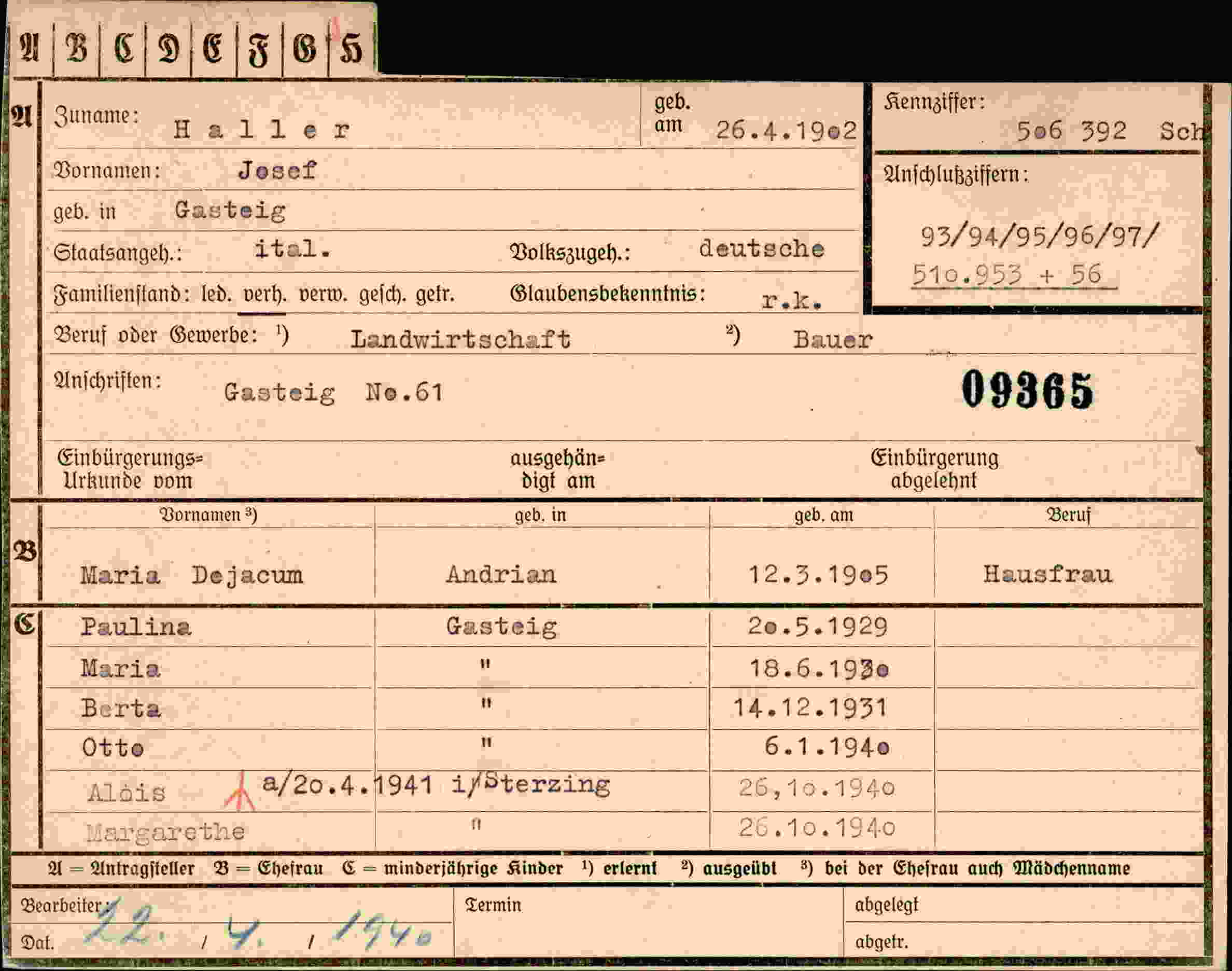 Vorderseite des Dokuments
