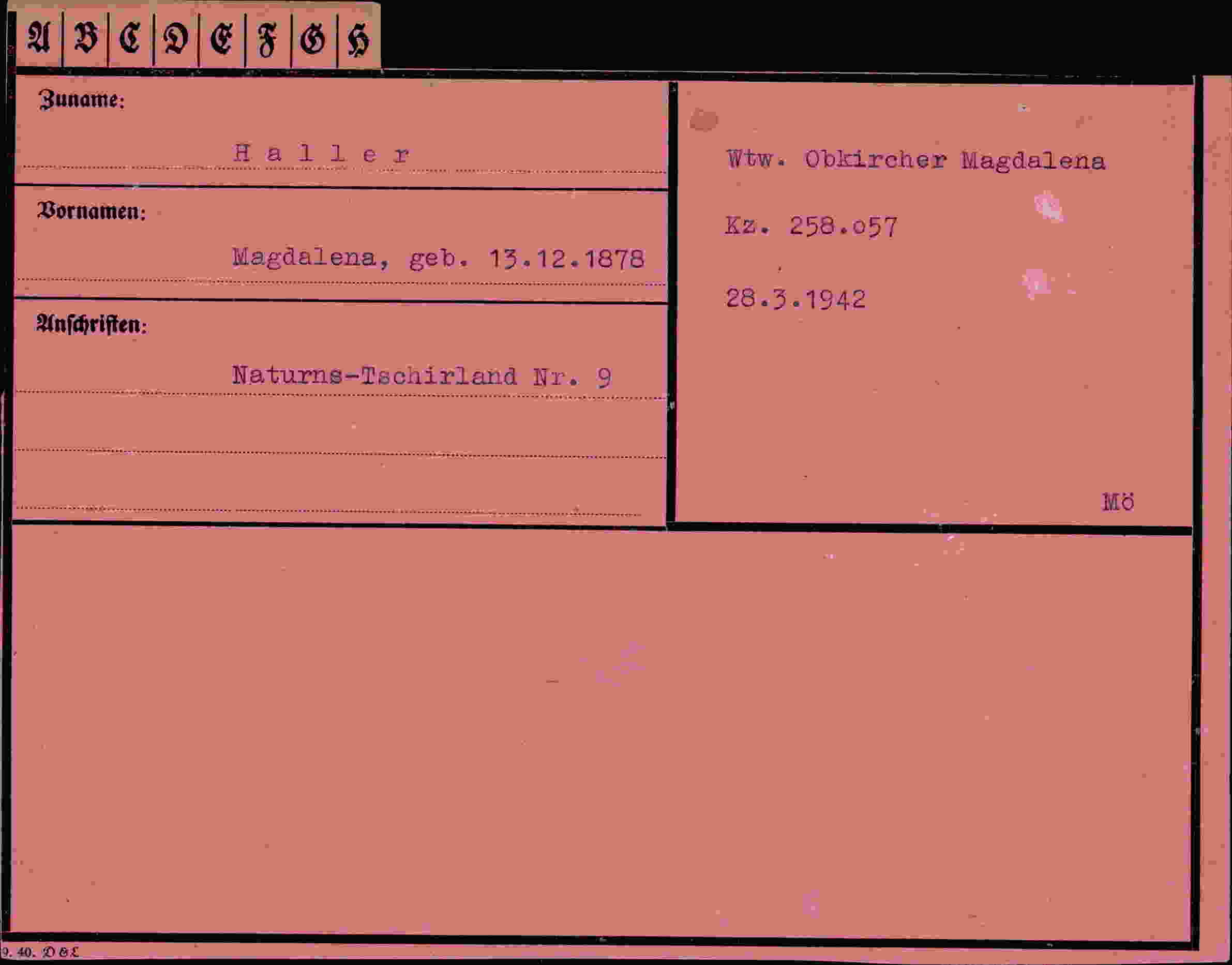 Dokument für Magdalena Haller
