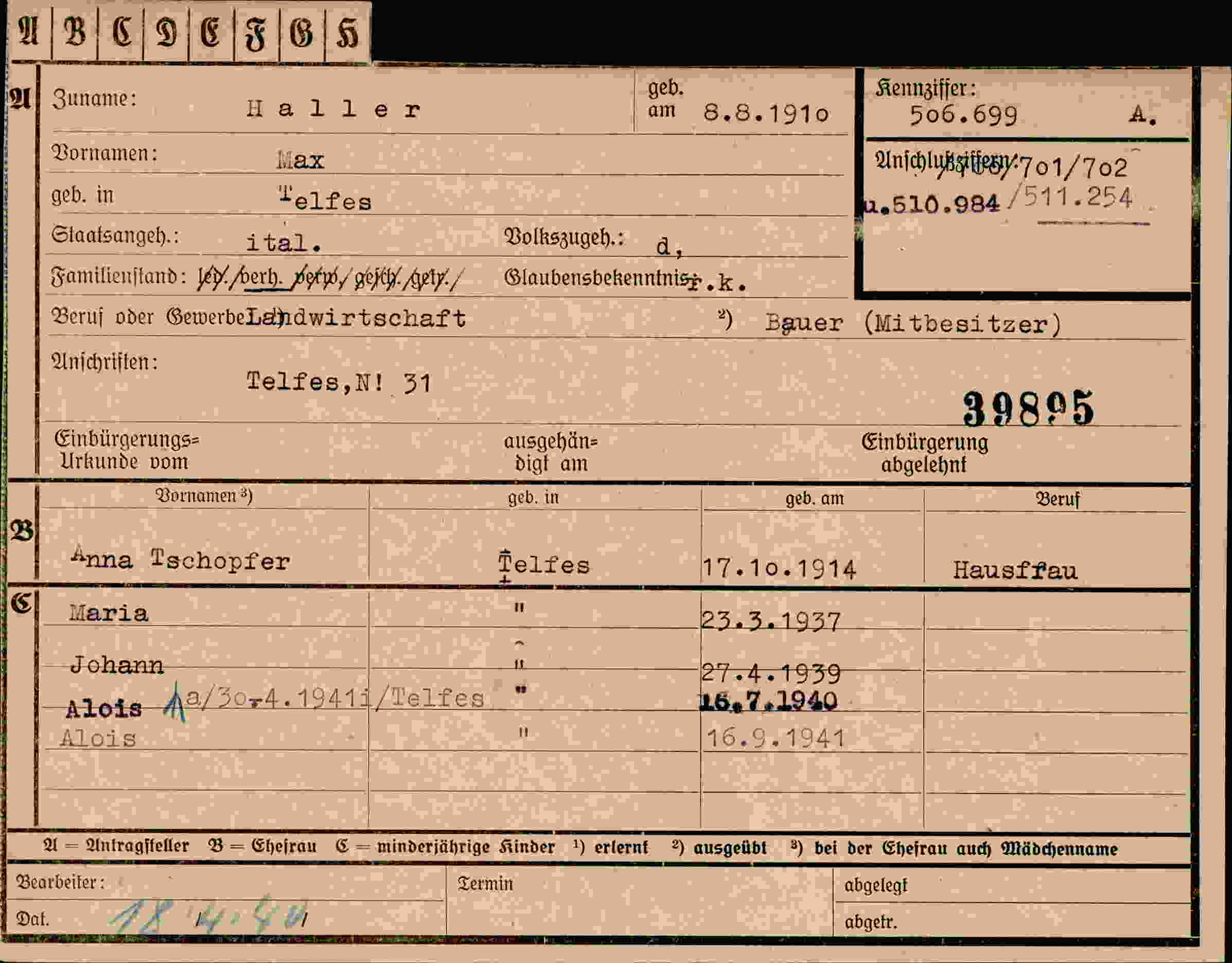 Dokument für Max Haller