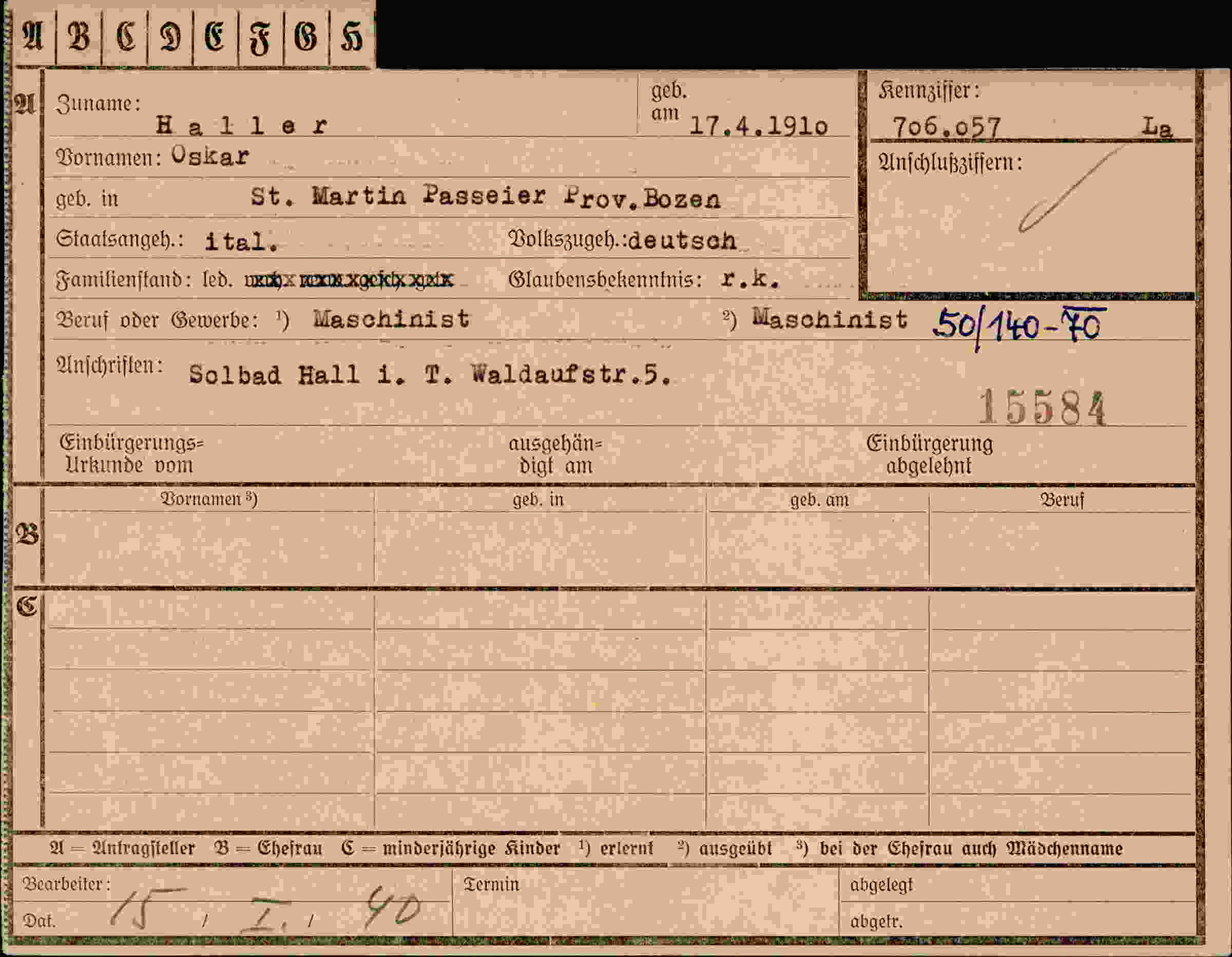 Dokument für Oskar Haller