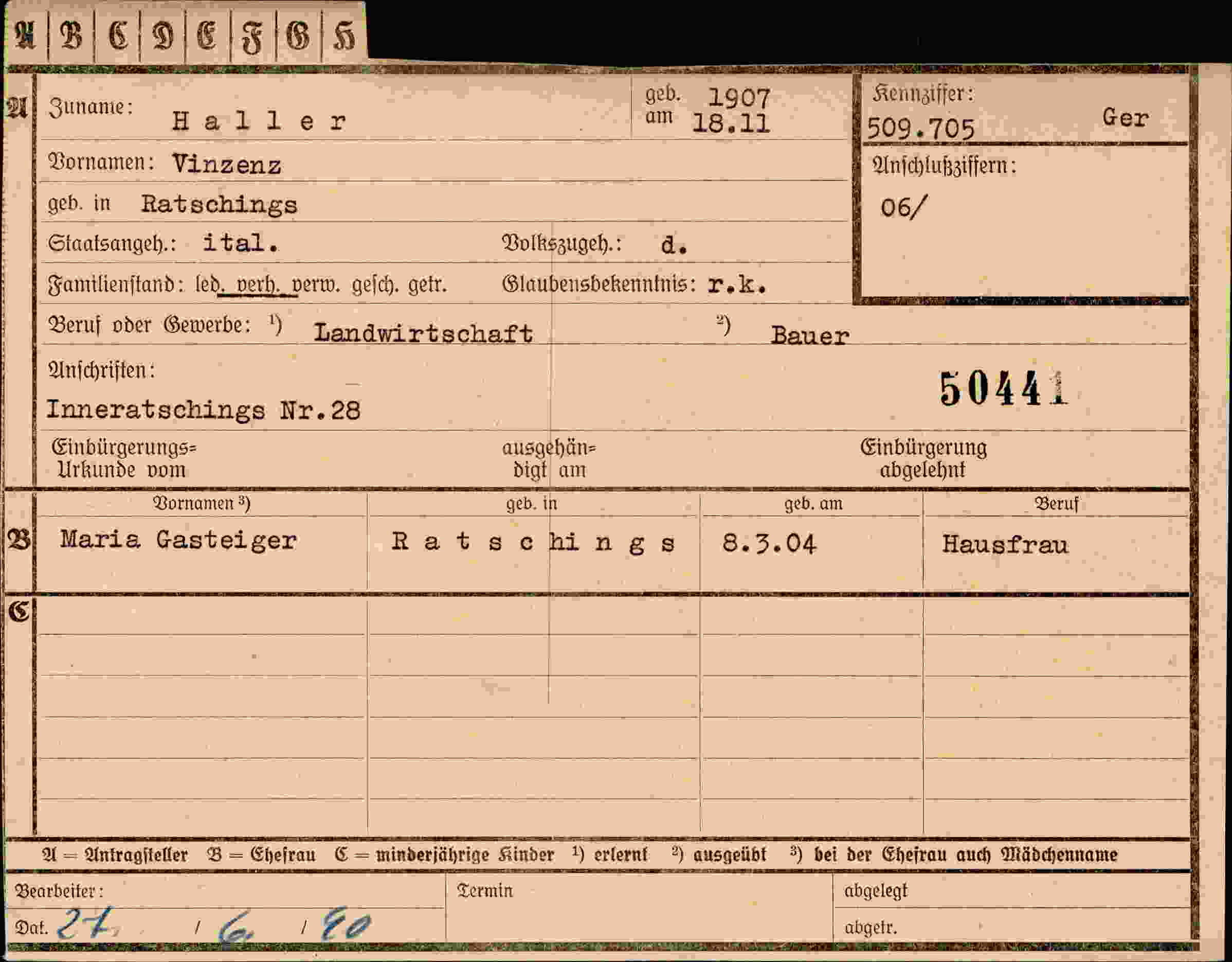 Vorderseite des Dokuments