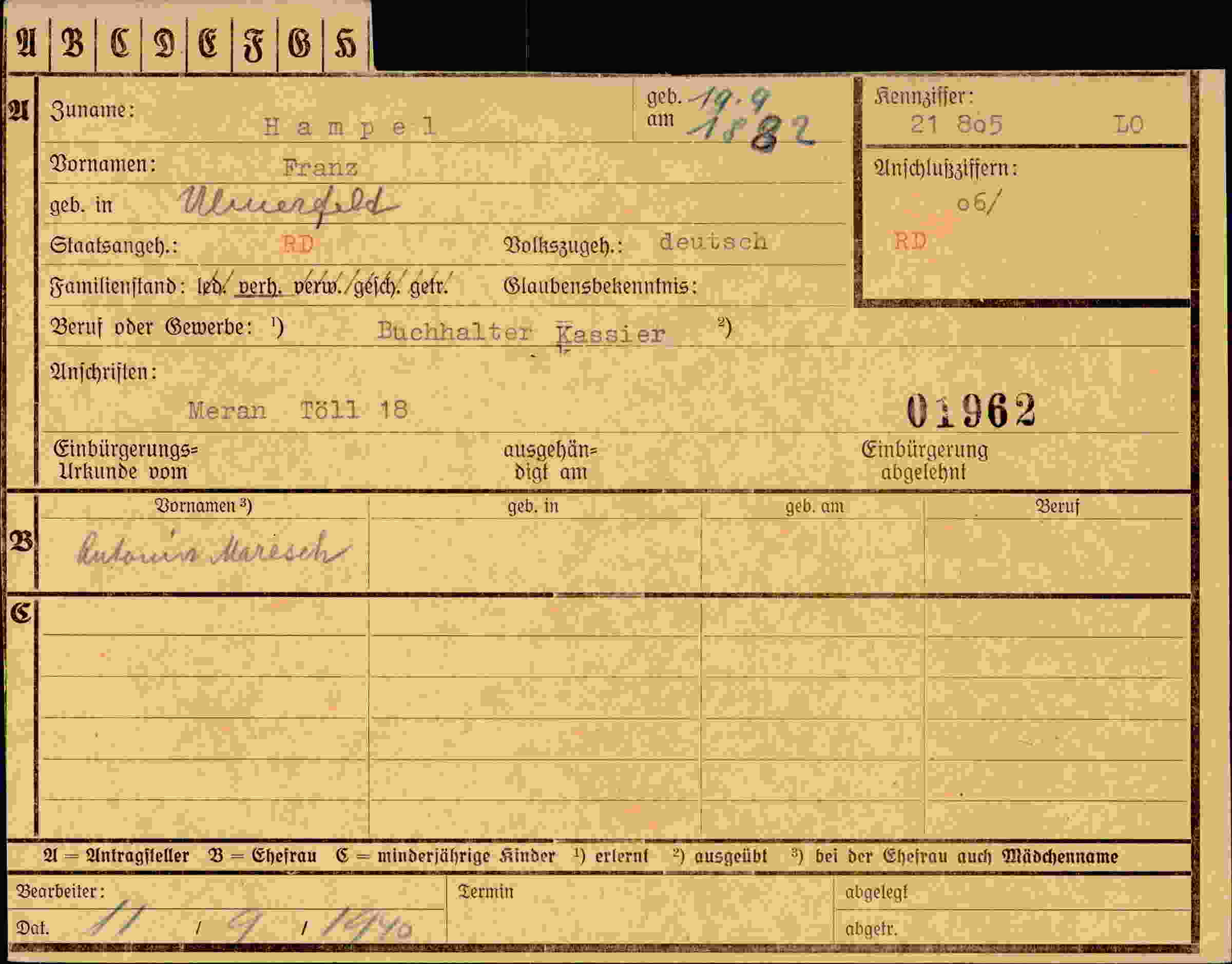 Dokument für Franz Hampel