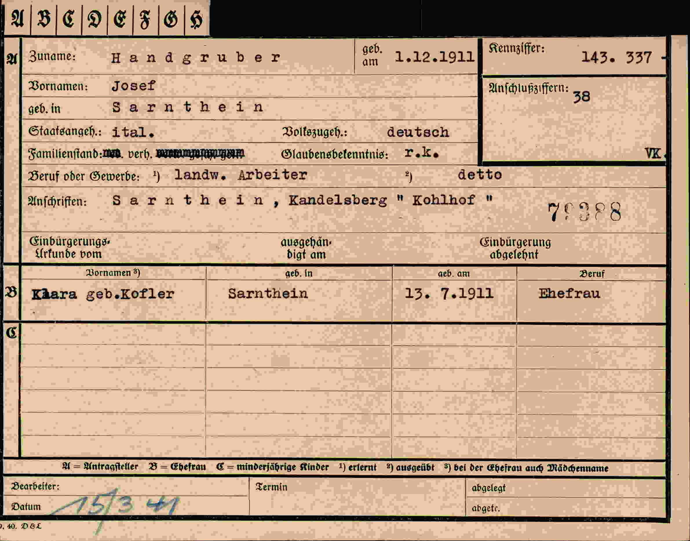 Dokument für Josef Handgruber