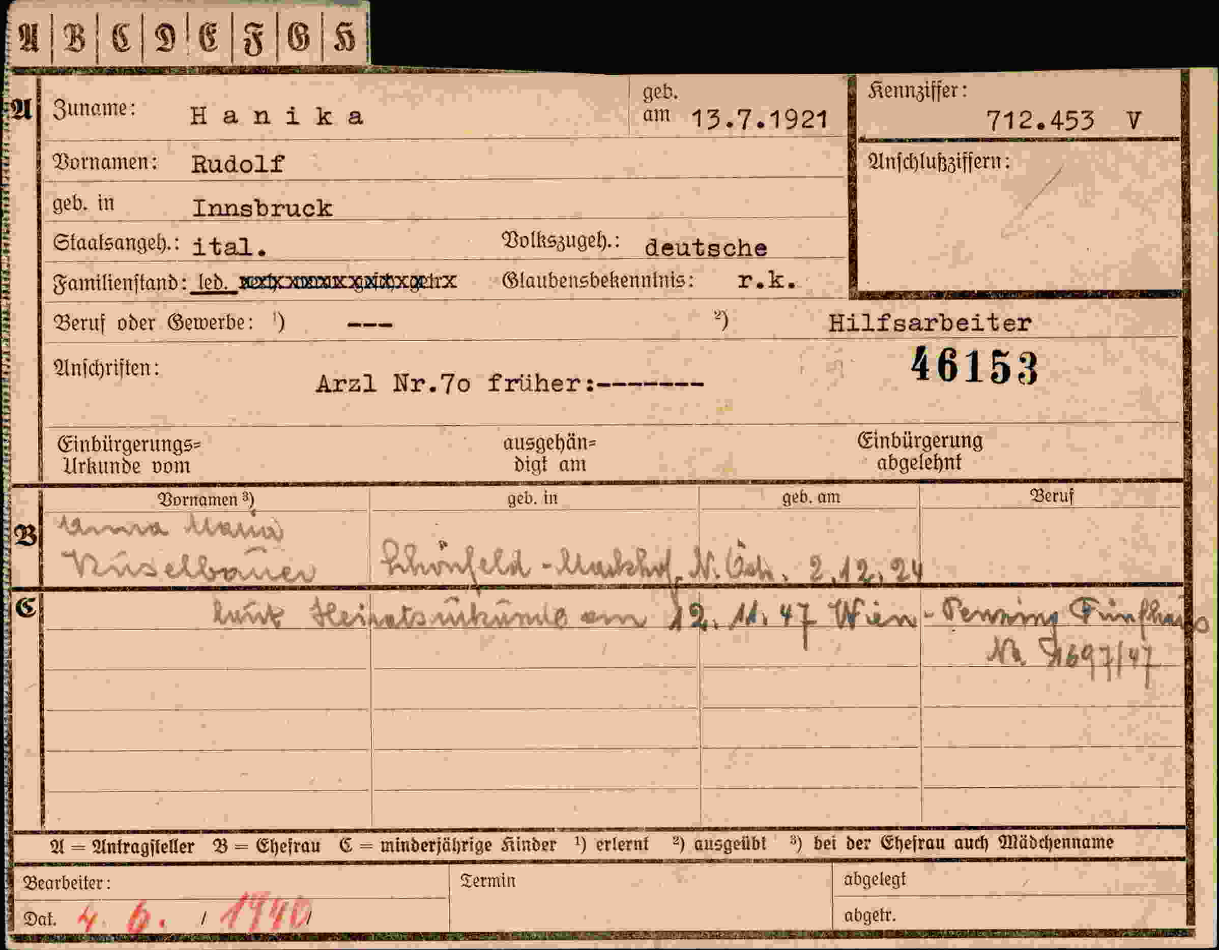 Dokument für Rudolf Hanika