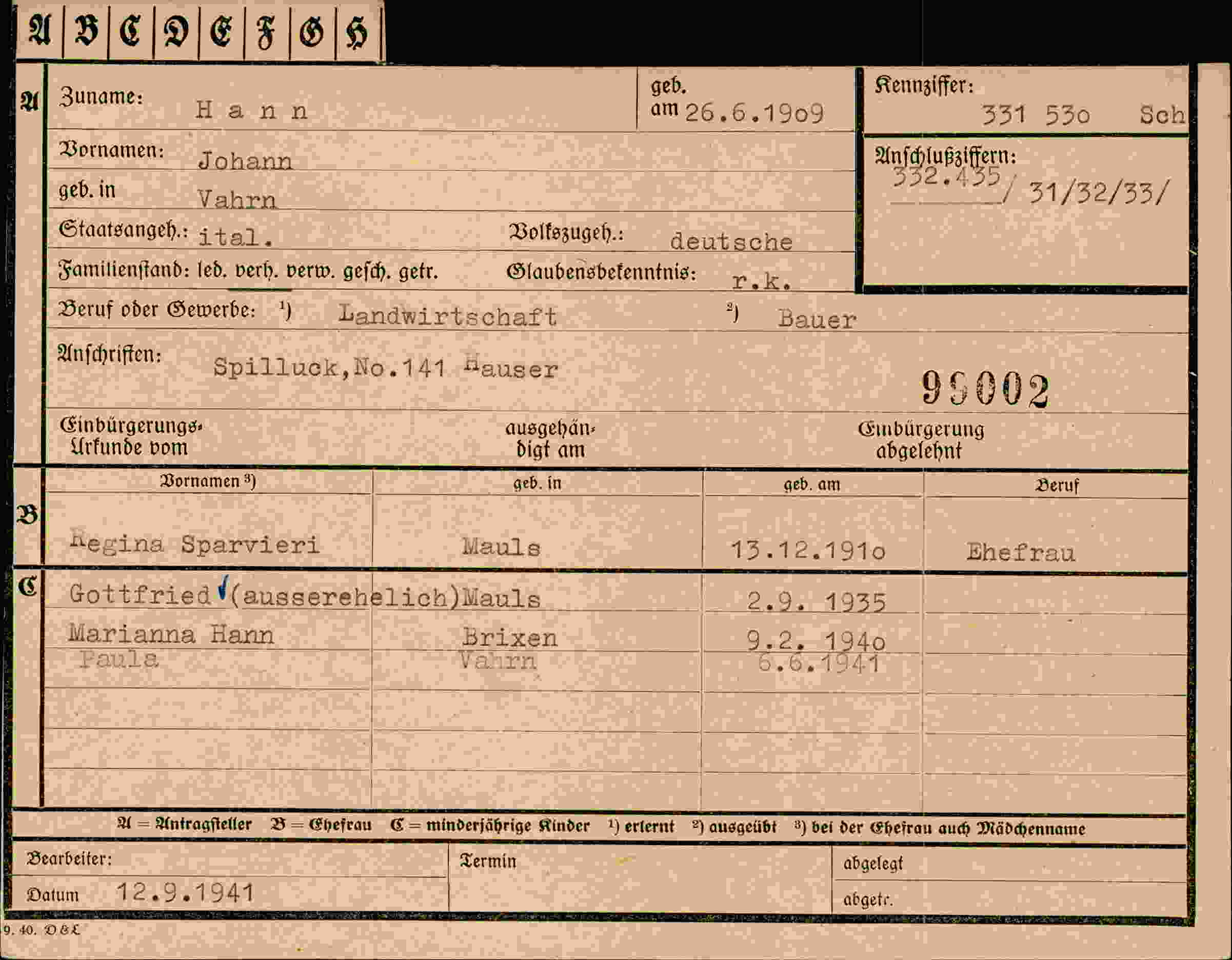 Dokument für Johann Hann