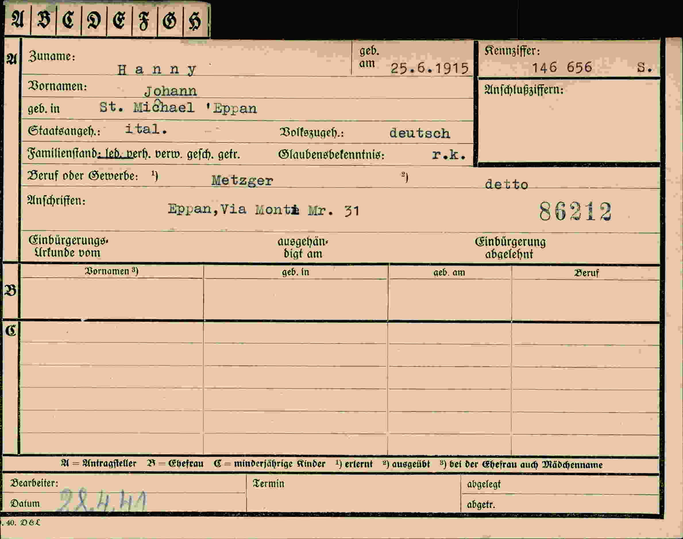 Vorderseite des Dokuments