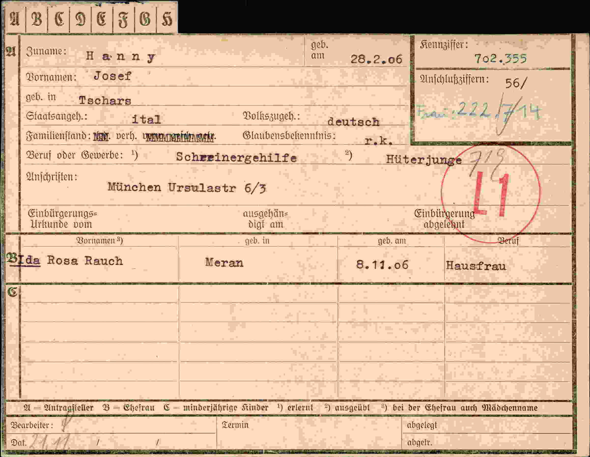 Dokument für Josef Hann
