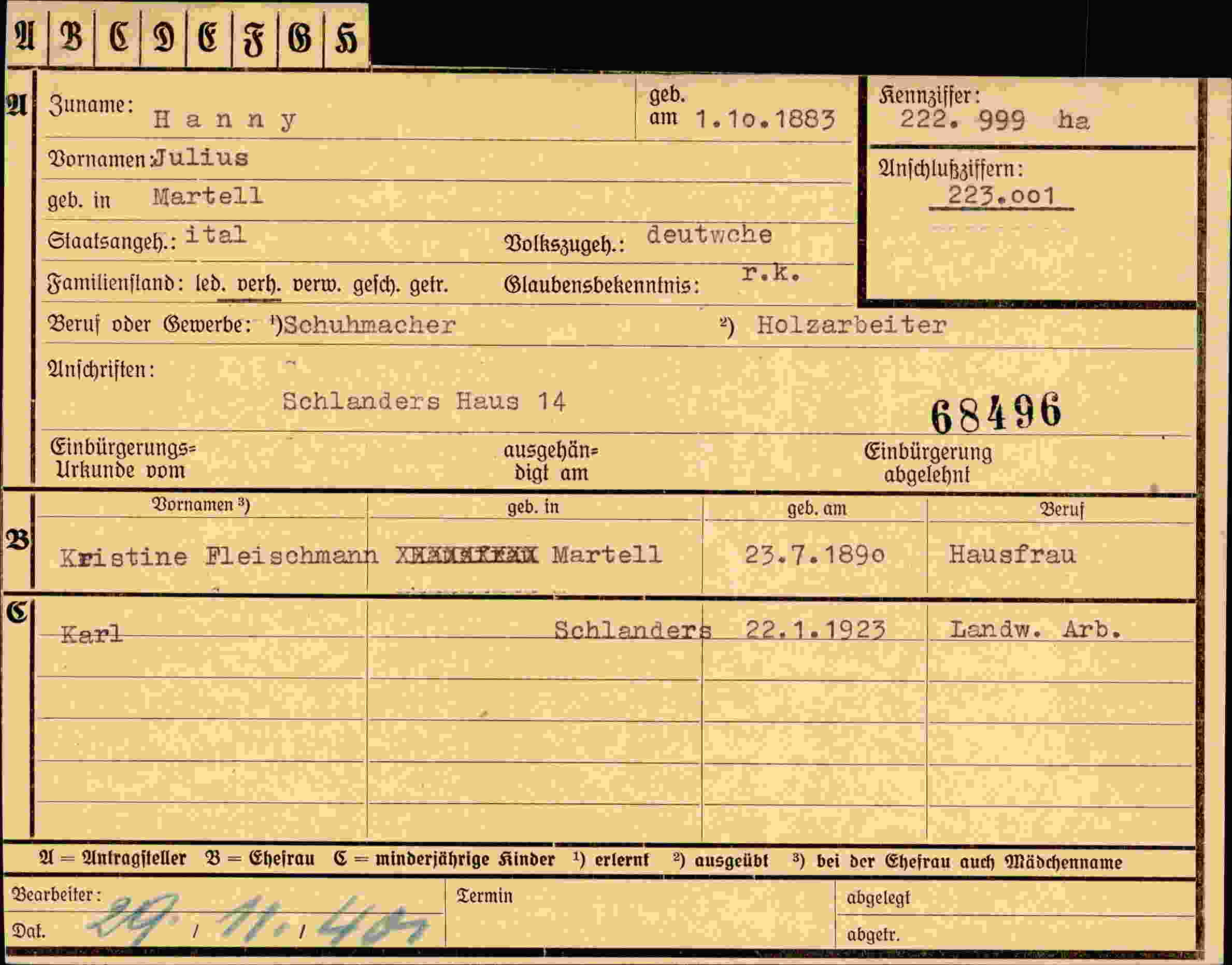 Dokument für Julius Hannny
