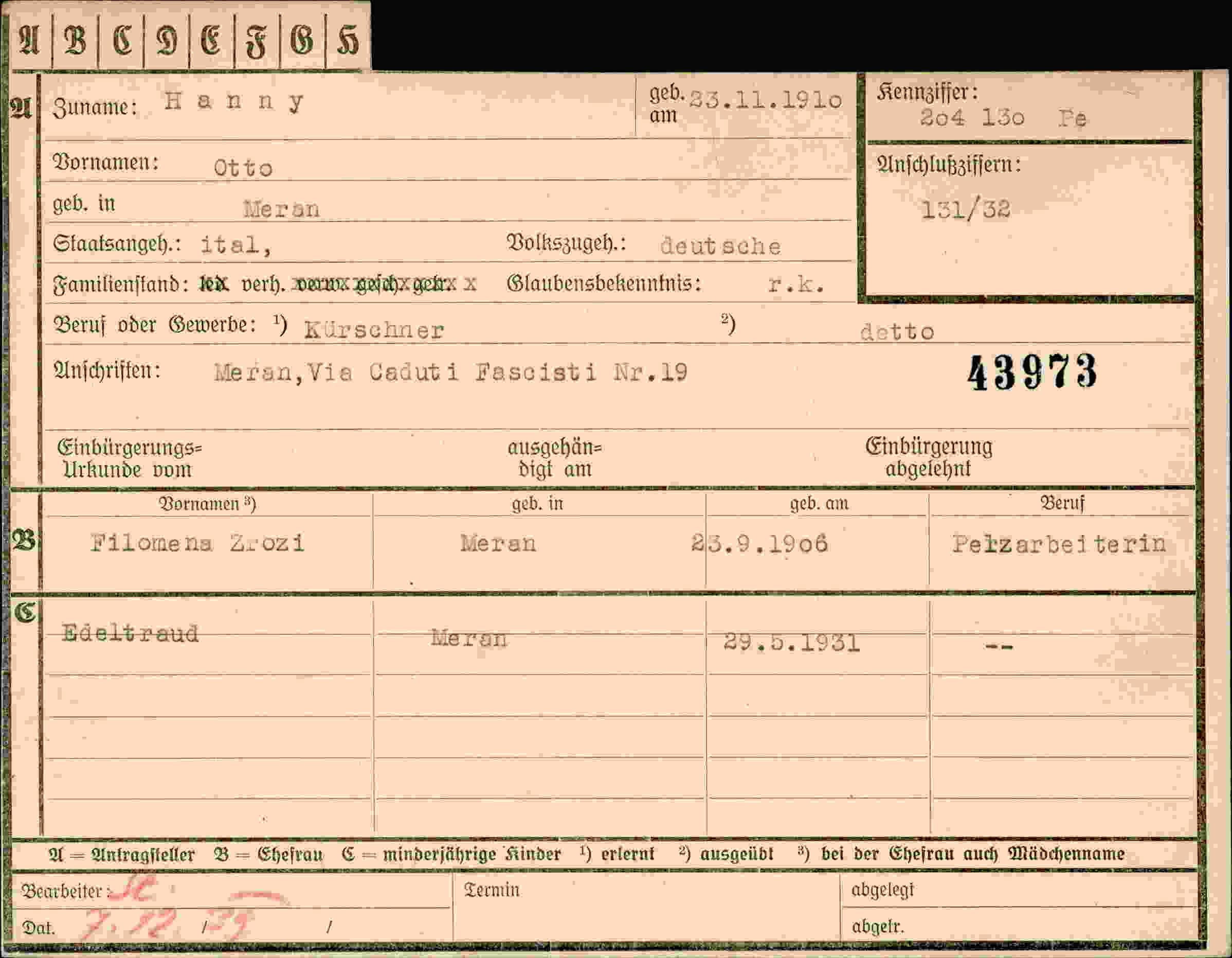 Dokument für Otto Hanny