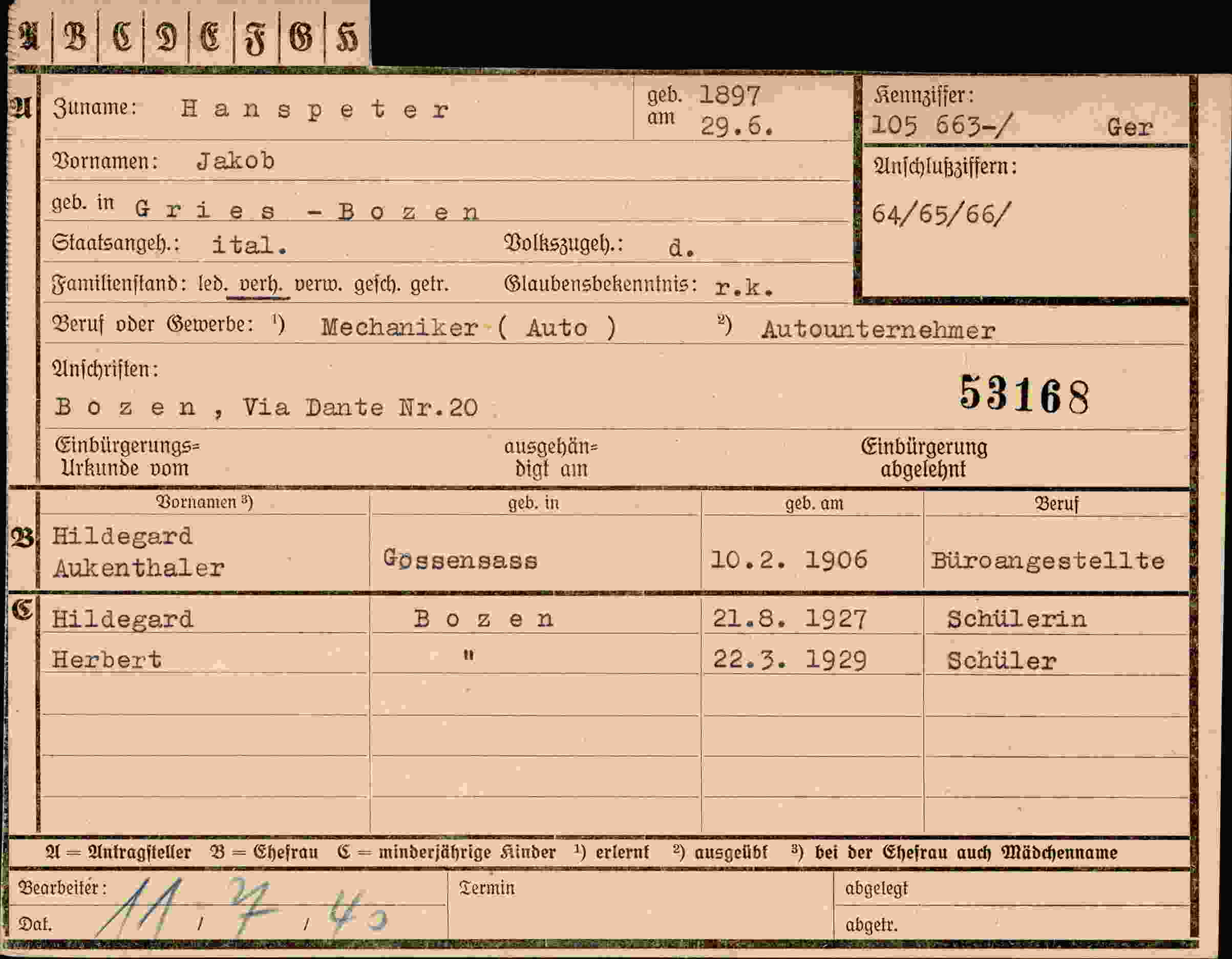 Dokument für Jakob Hanspeter