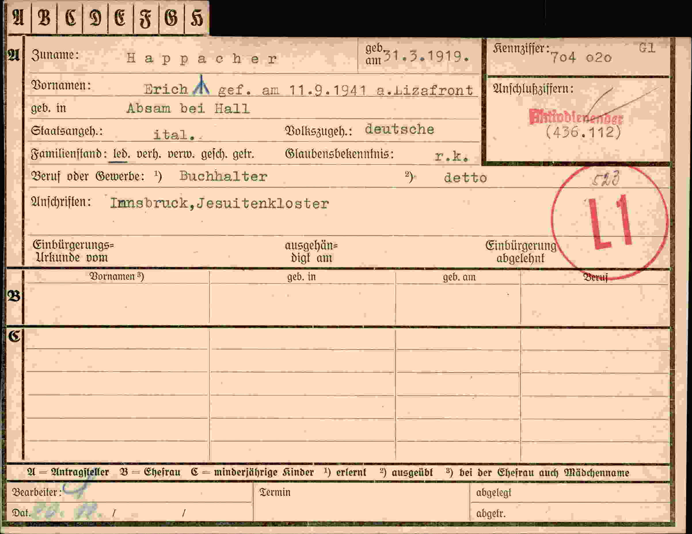 Dokument für Erich Happacher