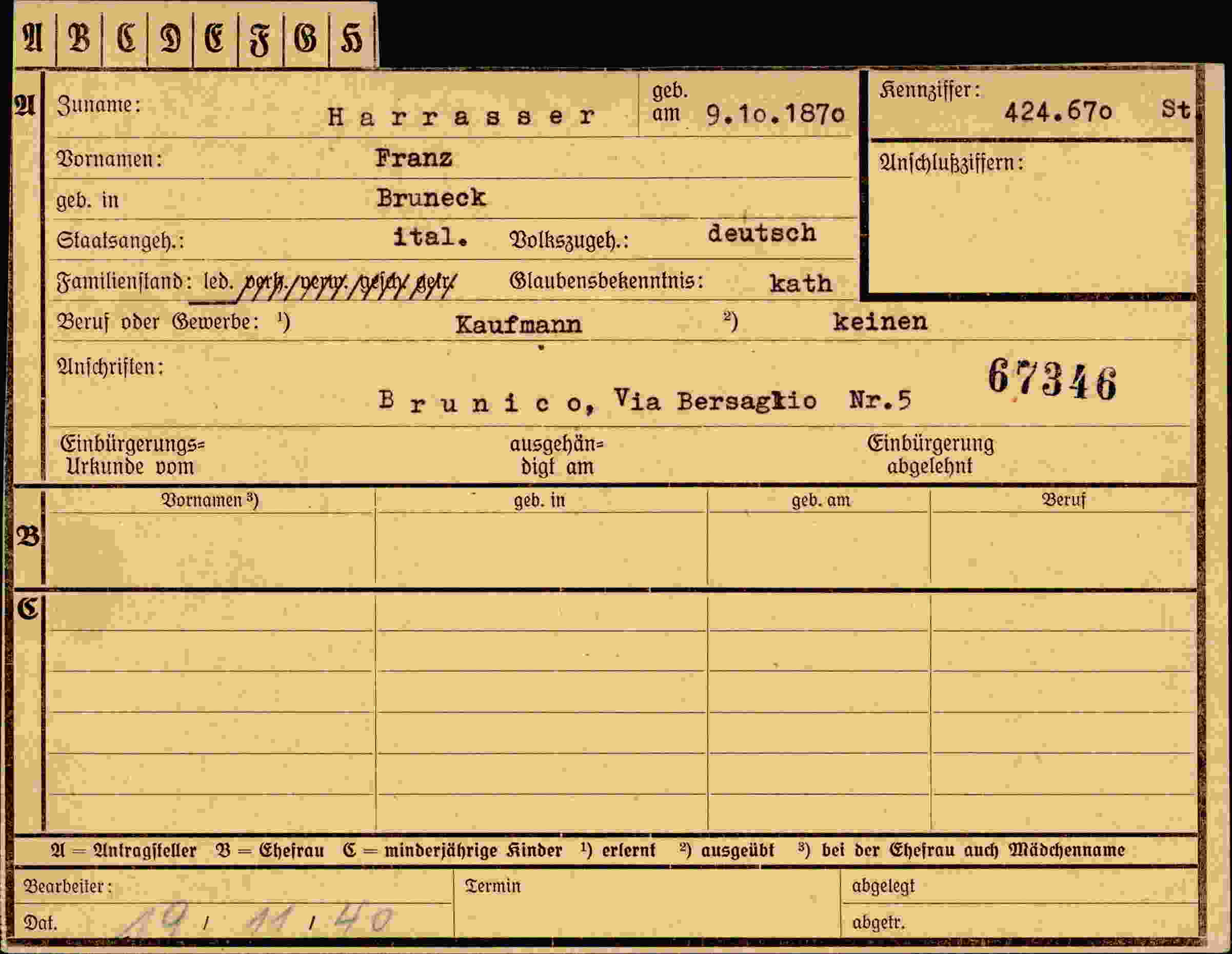 Dokument für Franz Harrasser