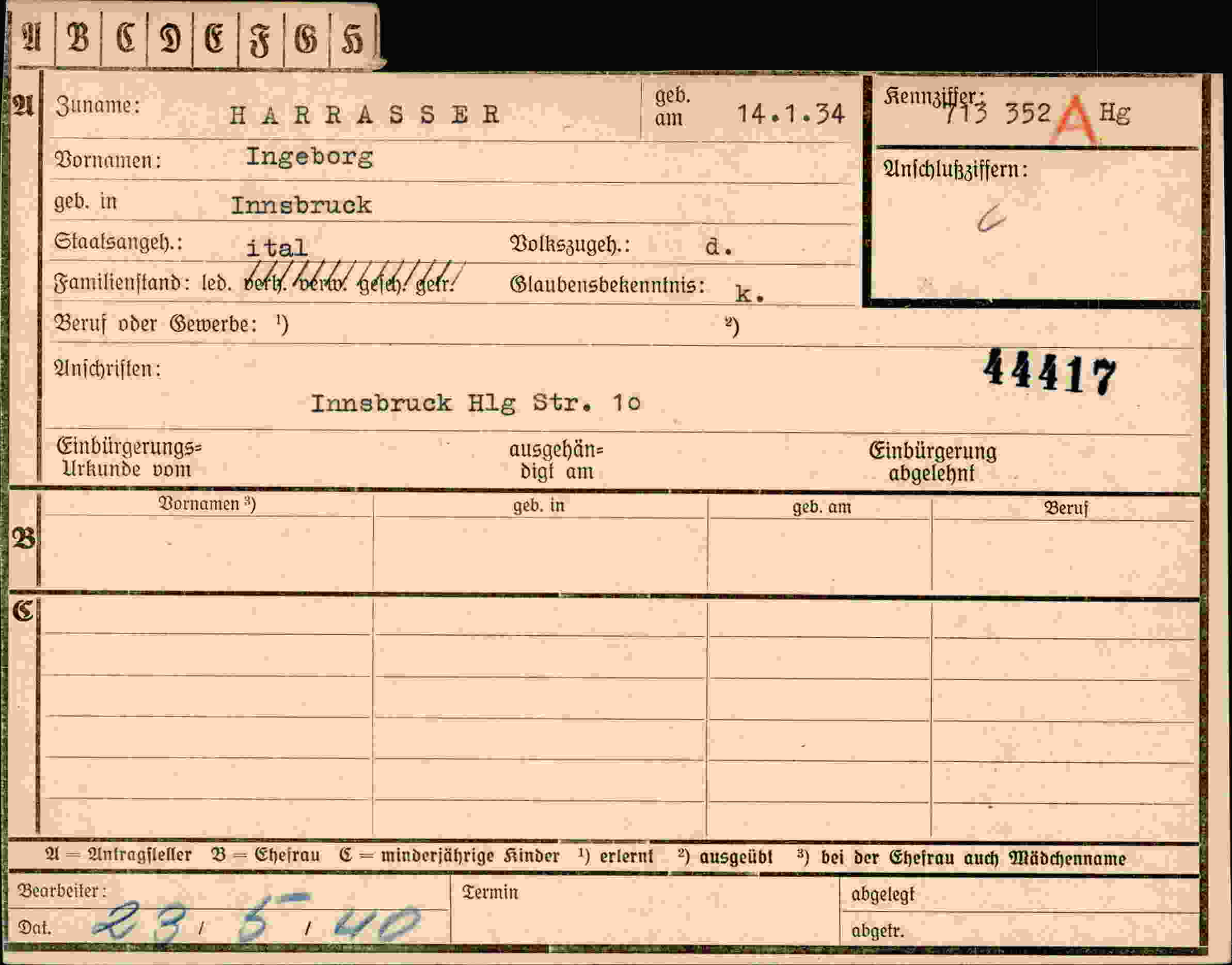 Vorderseite des Dokuments
