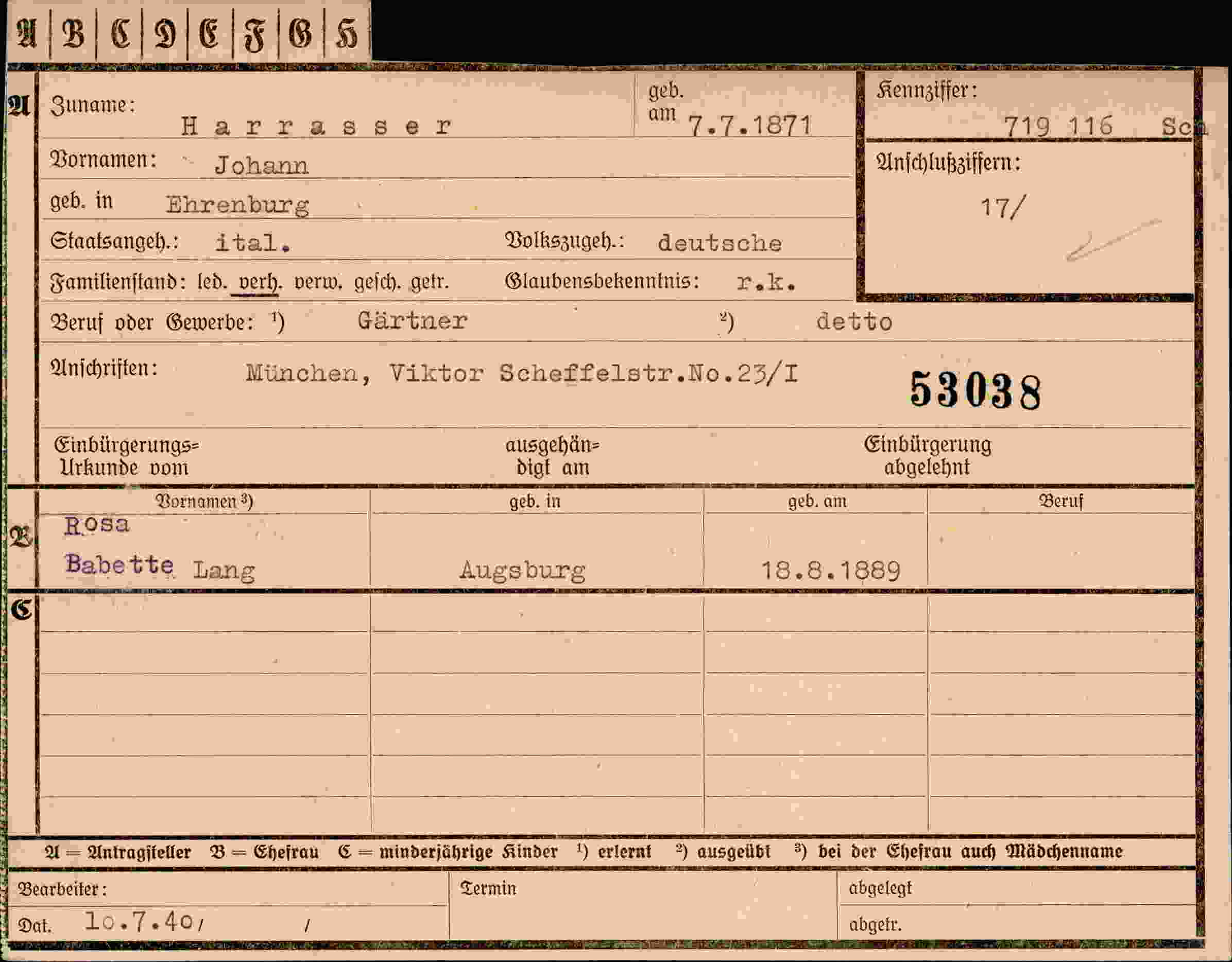 Dokument für Johann Harrasser