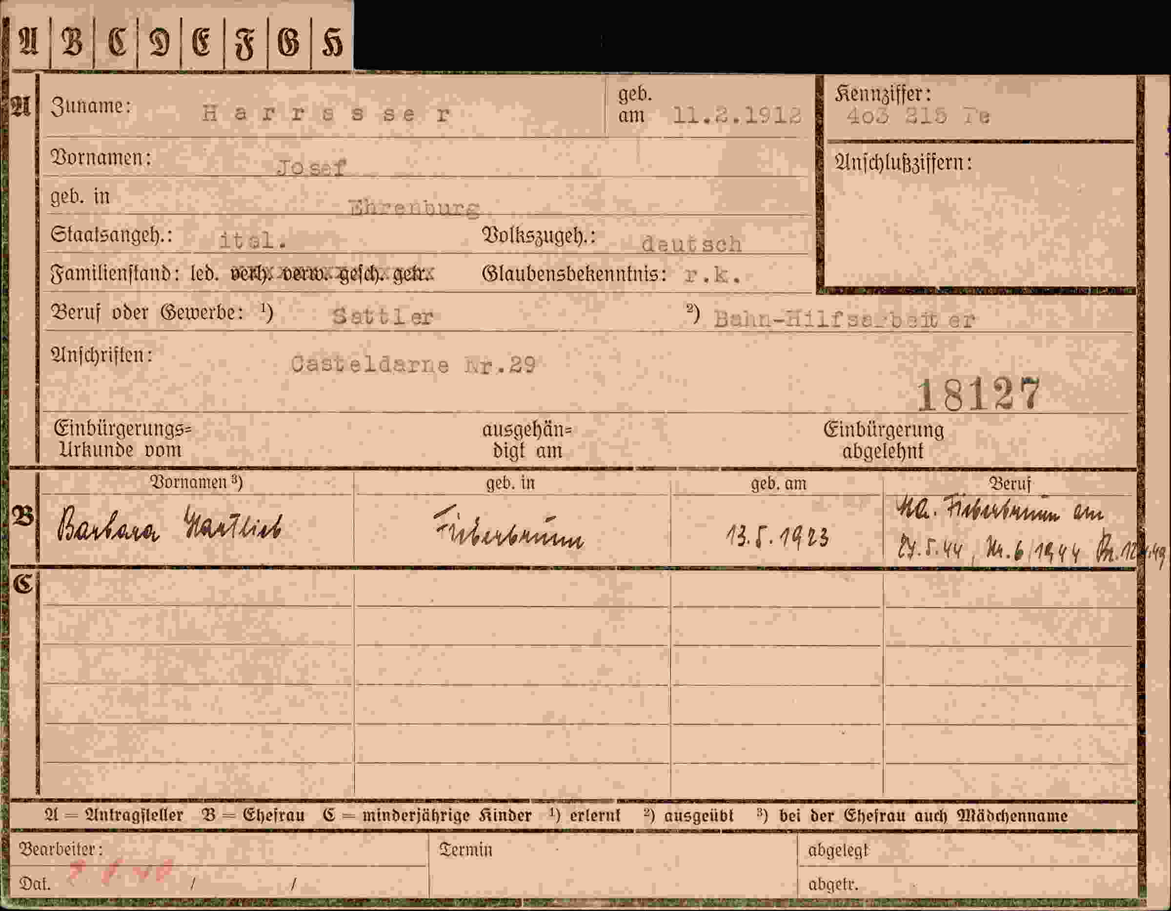 Dokument für Josef Harrasser
