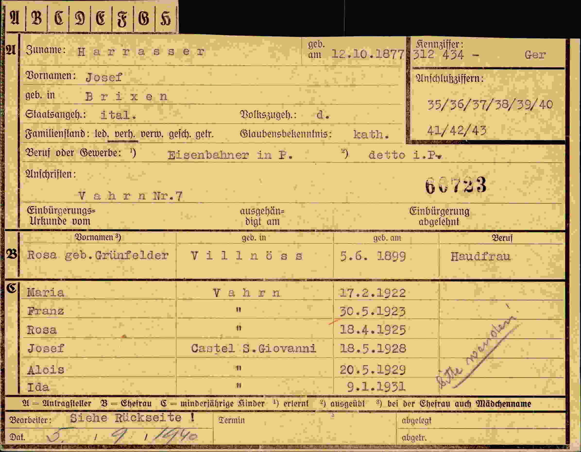 Dokument für Josef Harrasser