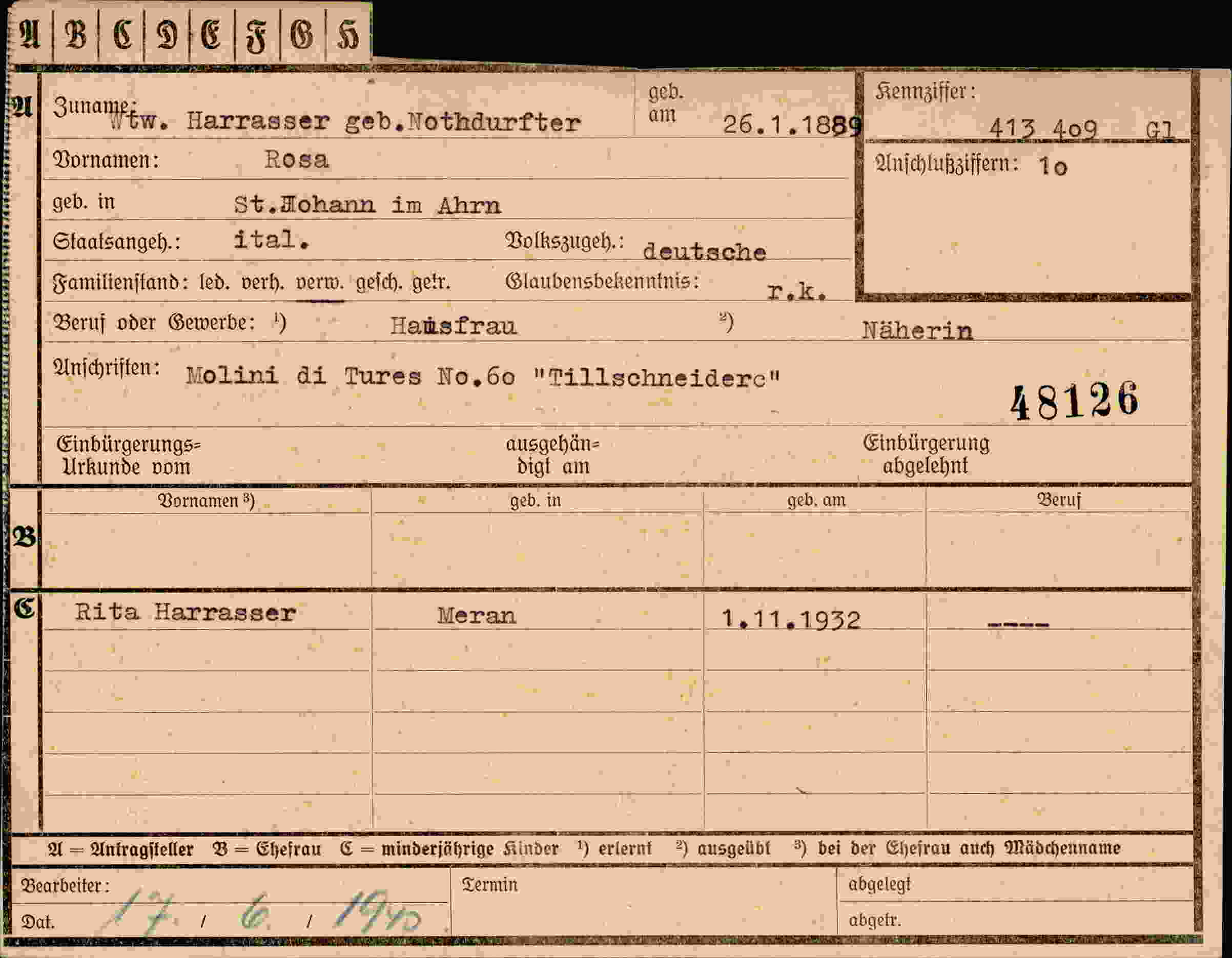 Dokument für Rosa Harrasser