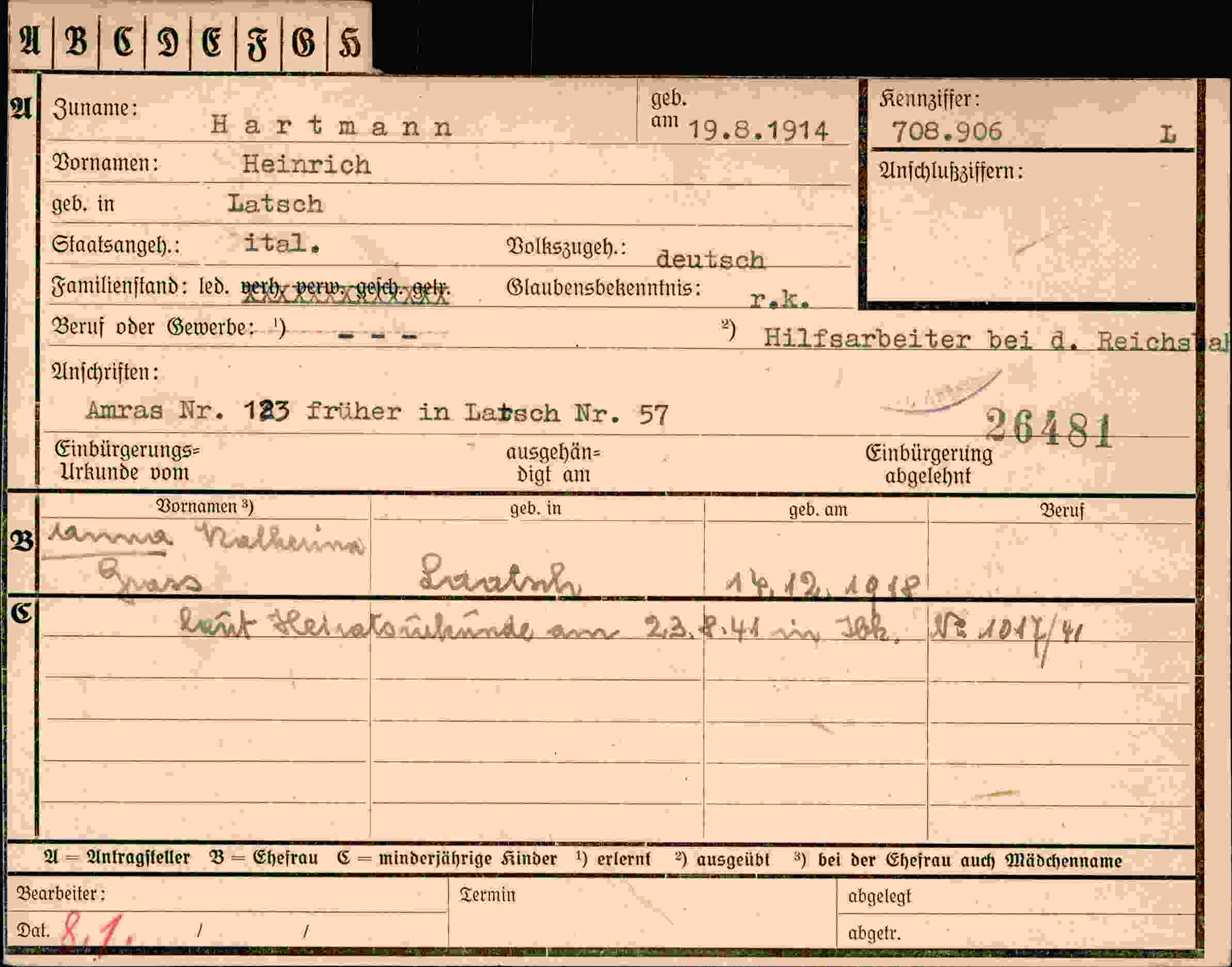 Vorderseite des Dokuments
